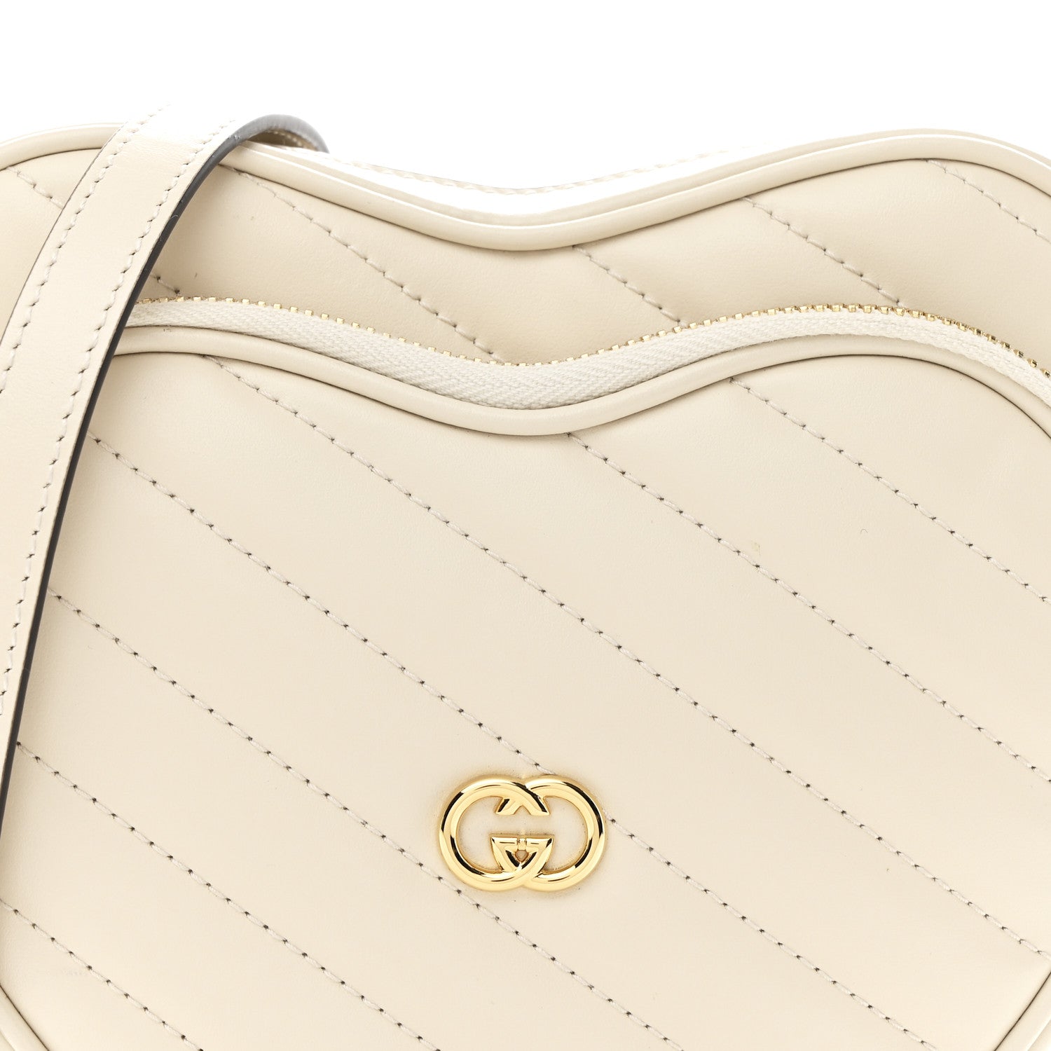 Calfskin Matelasse Diagonal Mini Interlocking G Heart Shoulder Bag Mystic White