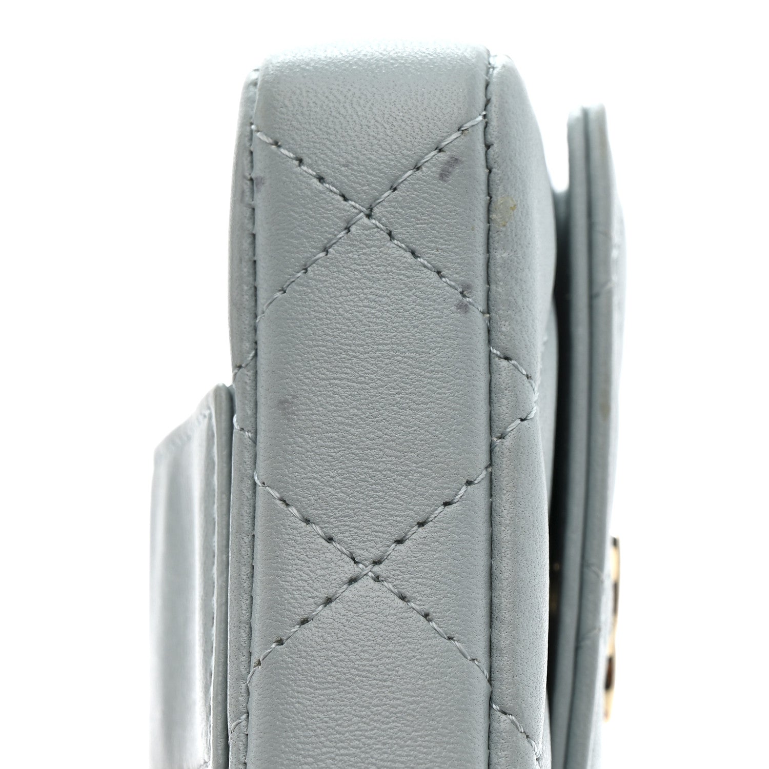 Lambskin Quilted Pearl Chain Belt Bag Light Blue