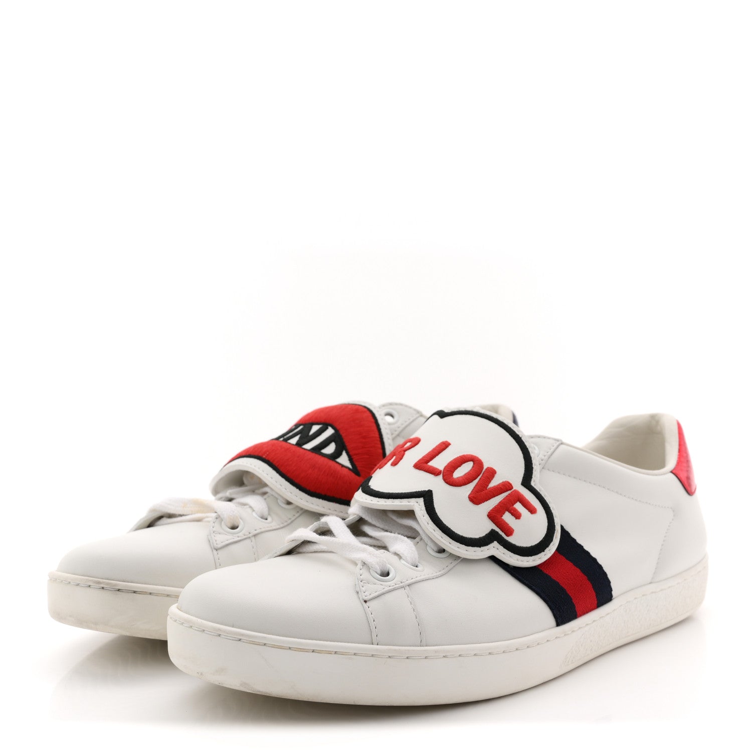 Calfskin Ayers Web Blind for Love Embroidered Womens Ace Sneakers 40.5 White