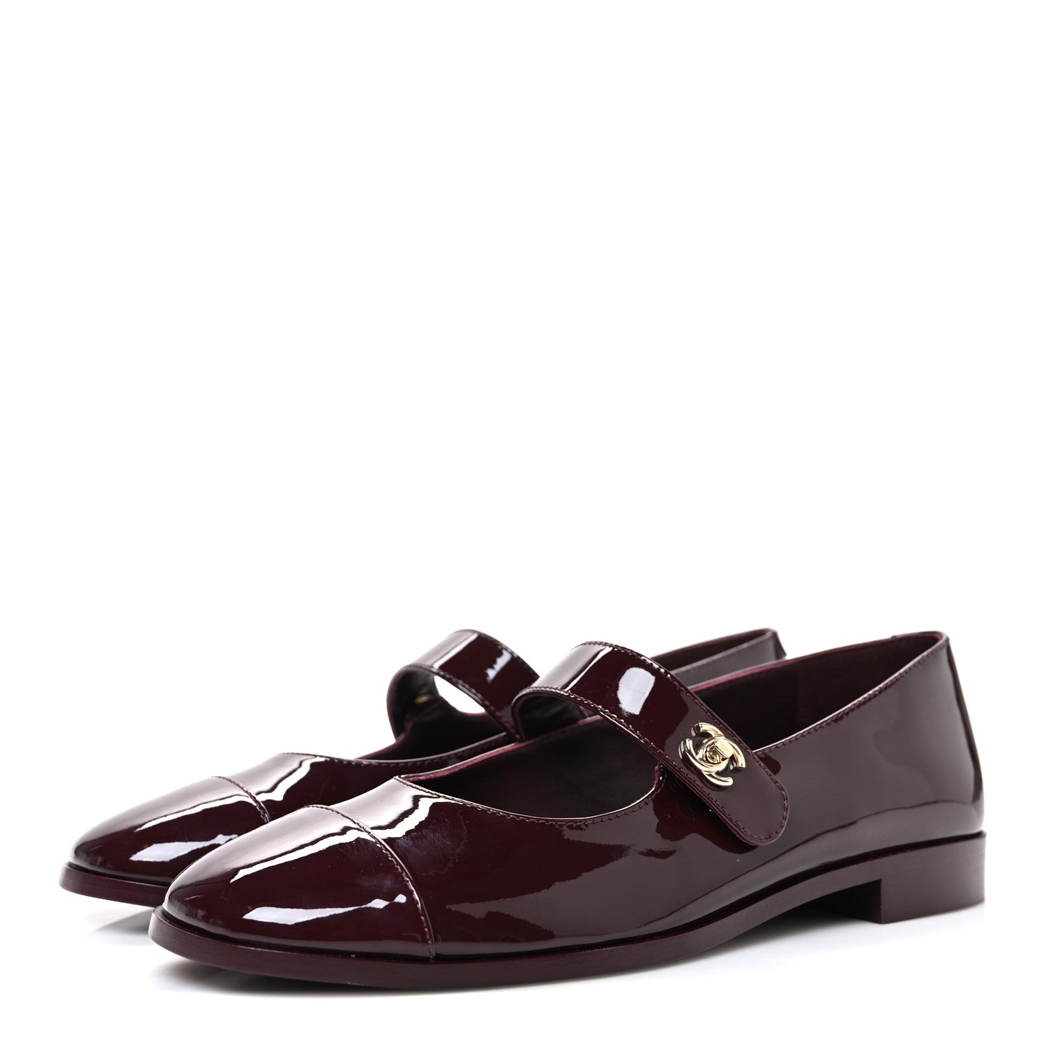 Patent Calfskin Mary Janes Flats 39.5 Burgundy