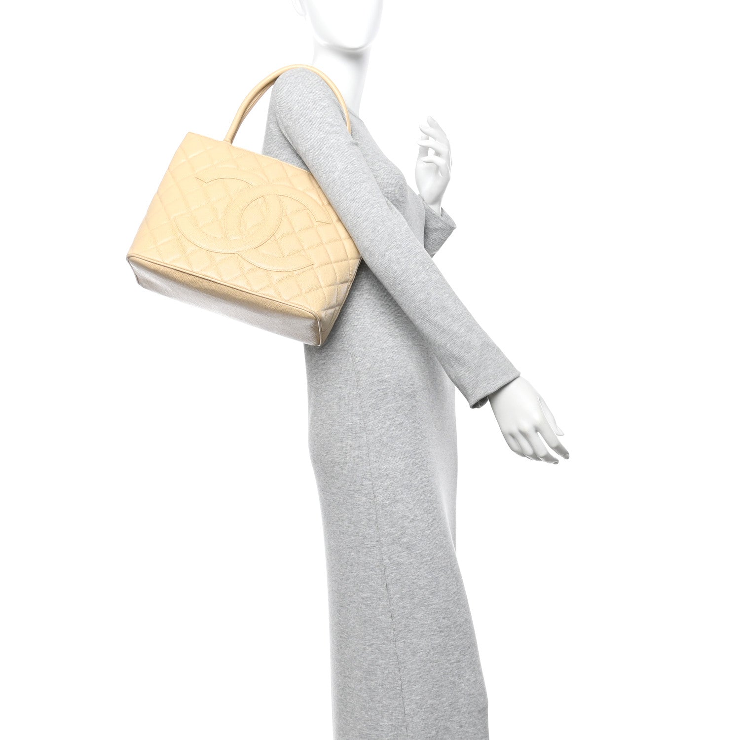Caviar Quilted Medallion Tote Beige