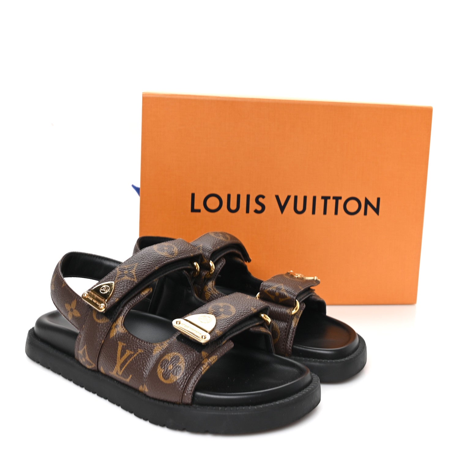 Monogram LV Sunset Comfort Flat Sandals 36 Cacao Brown
