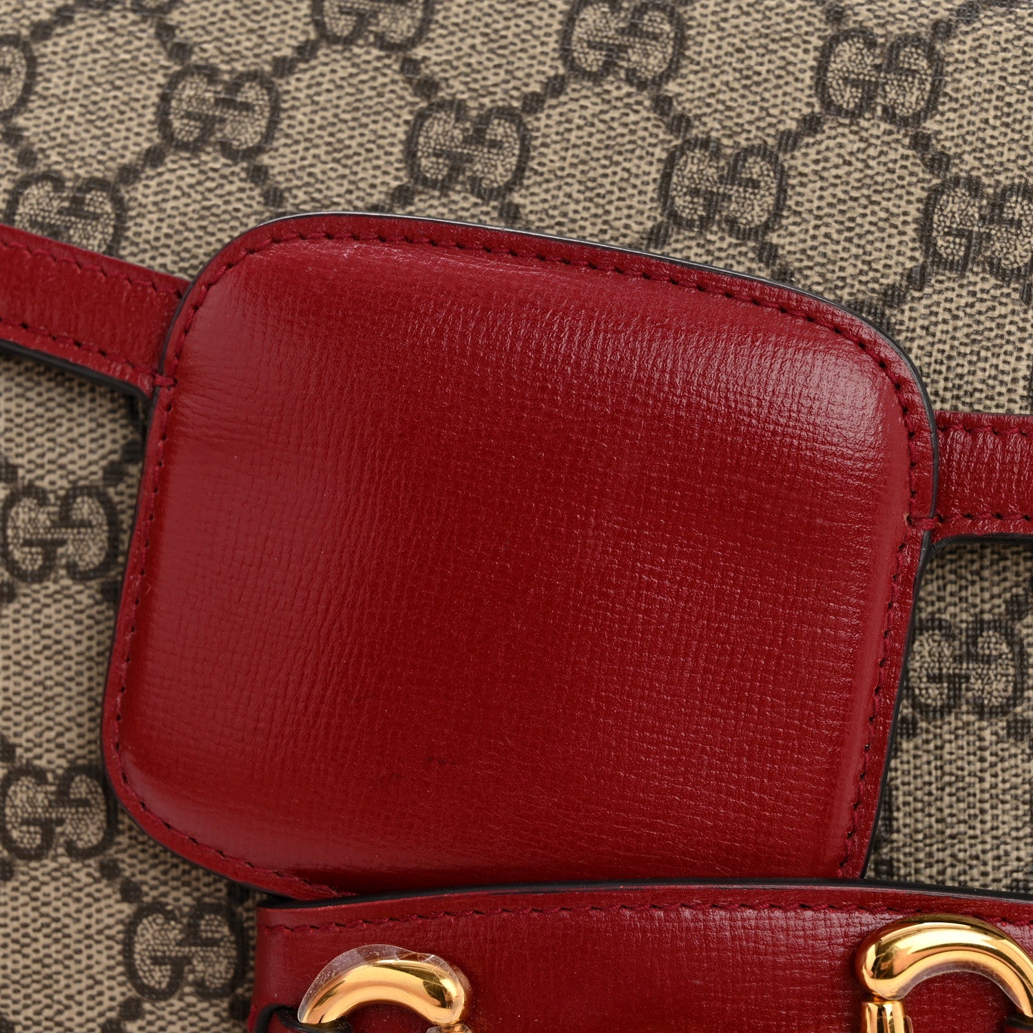 GG Supreme Monogram Azalea Calfskin Horsebit 1955 Shoulder Bag Beige Ebony New Cherry Red