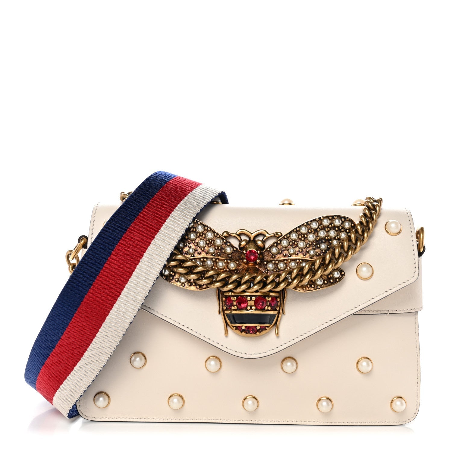 Nappa Pearl Studded Mini Queen Margaret Broadway Shoulder Bag Mystic White