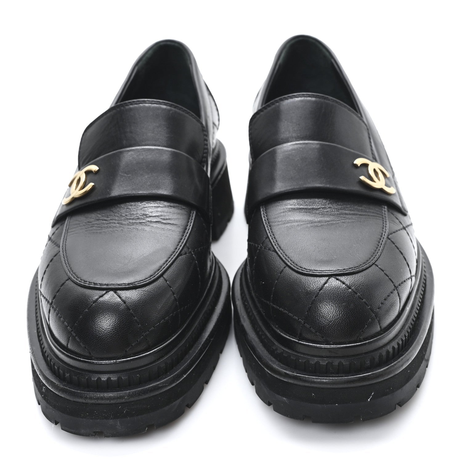Calfskin Quilted CC Mocassin Loafers 38 Black
