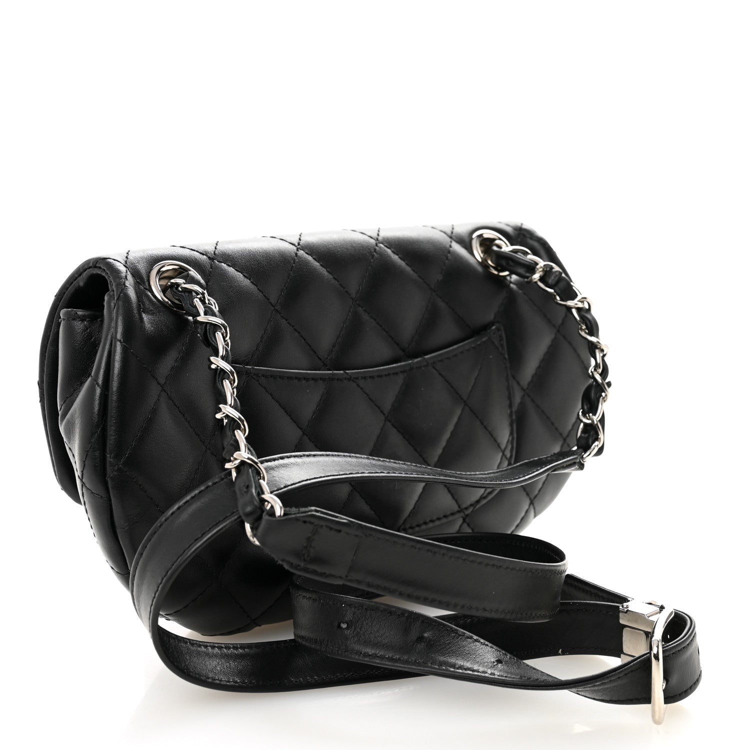 Calfskin Quilted CC Uniform Flap Belt Bag Black
