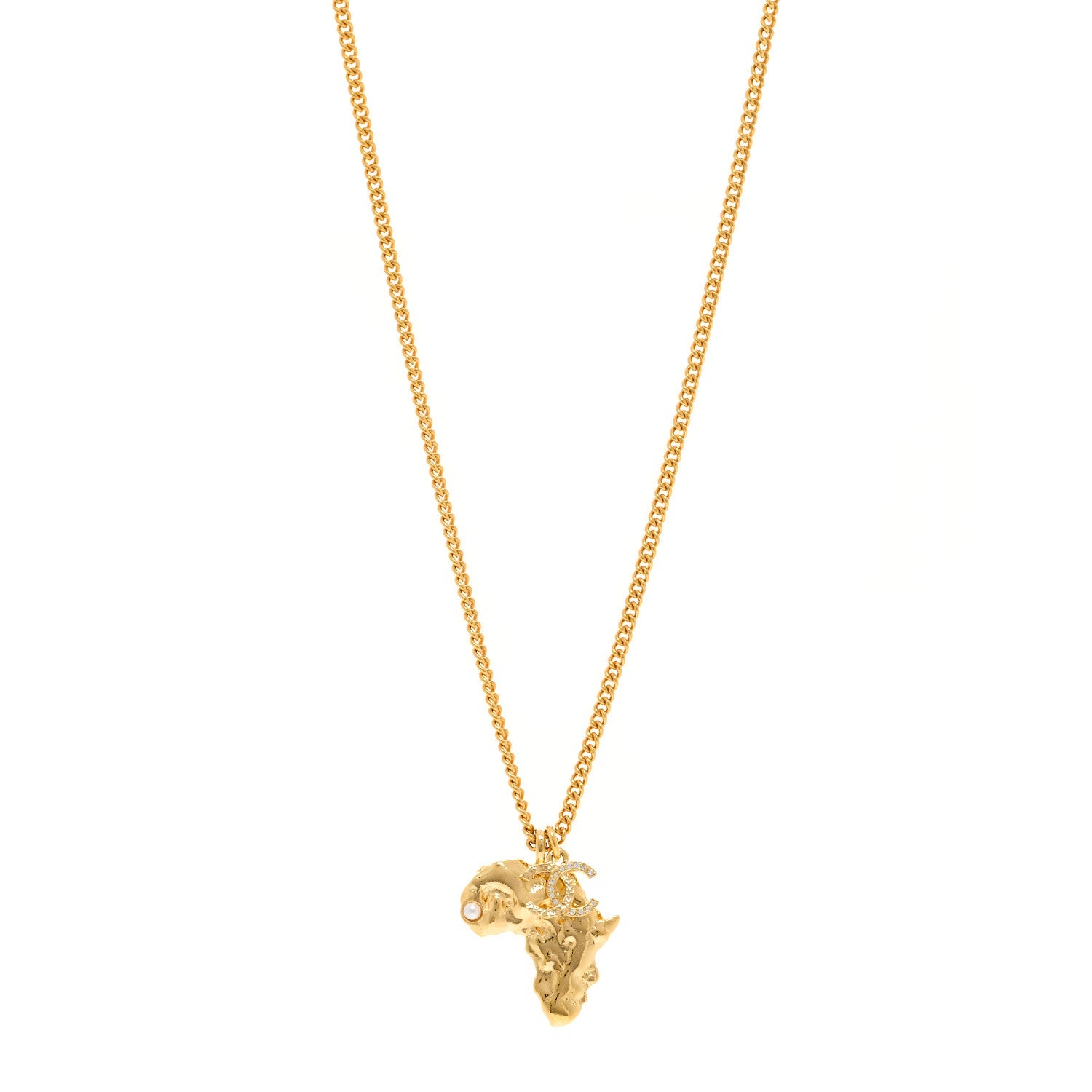Metal Pearl Crystal CC Dakar Pendant Necklace Gold White