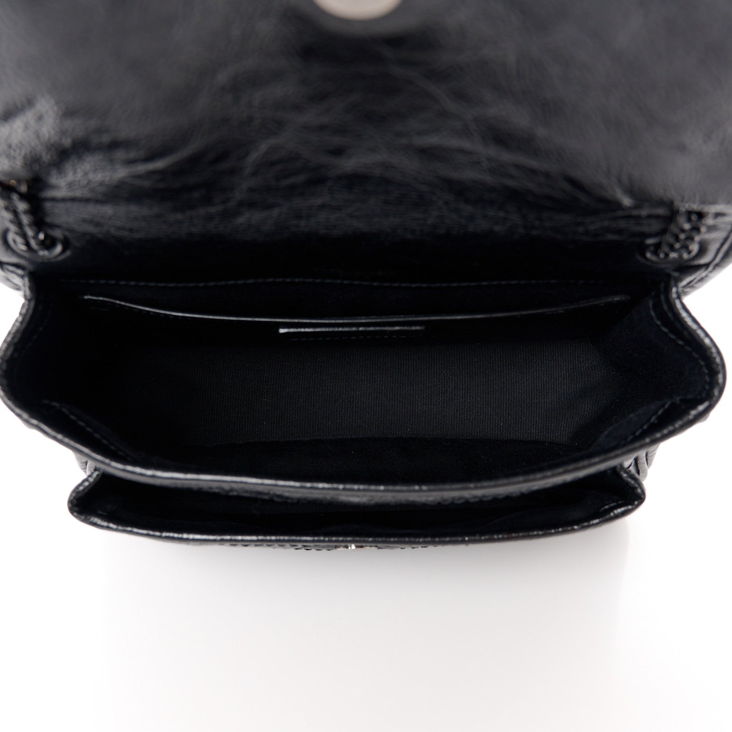 Crinkled Calfskin Matelasse Monogram Baby Niki Chain Satchel Black