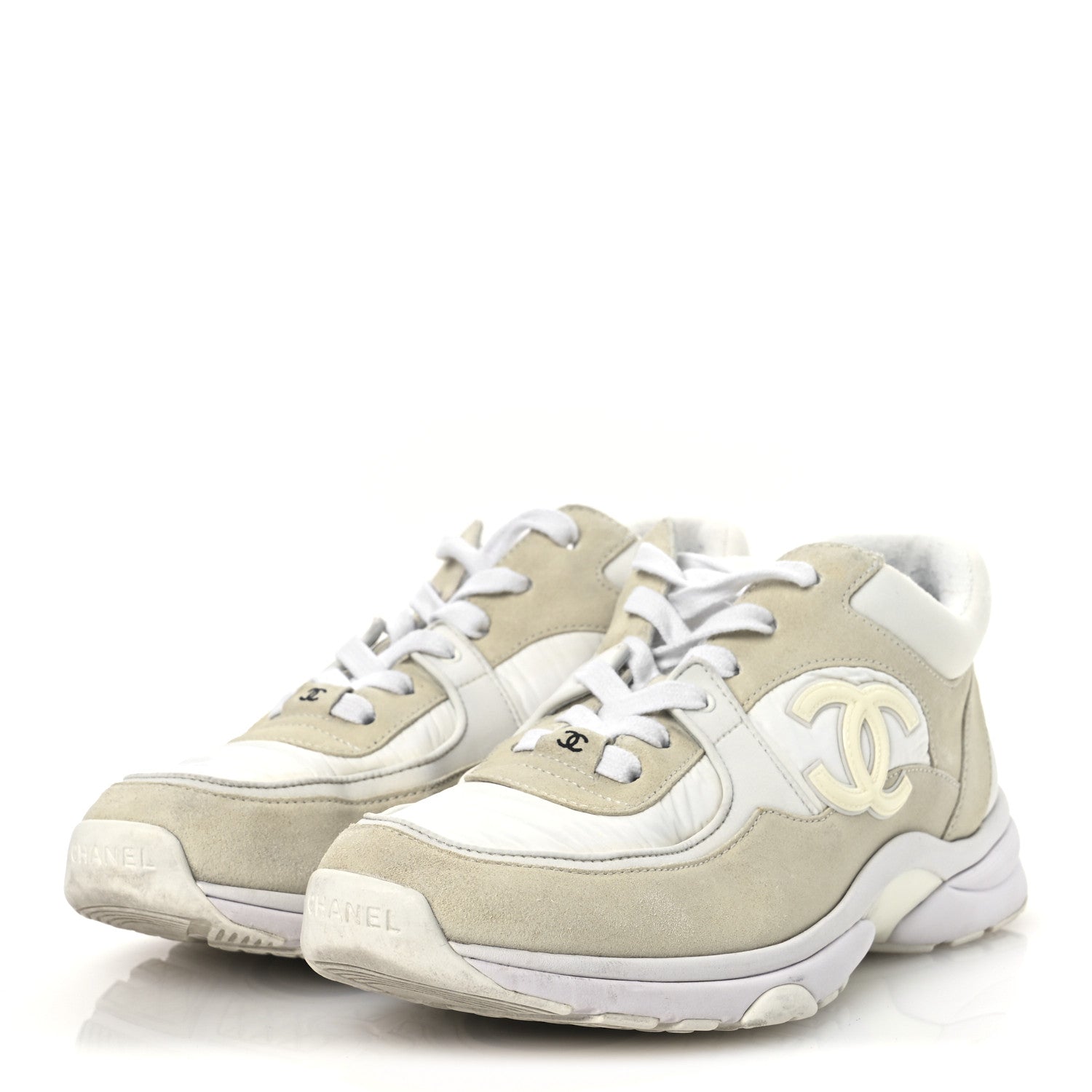 Suede Calfskin Fabric CC Sneakers 39.5 White