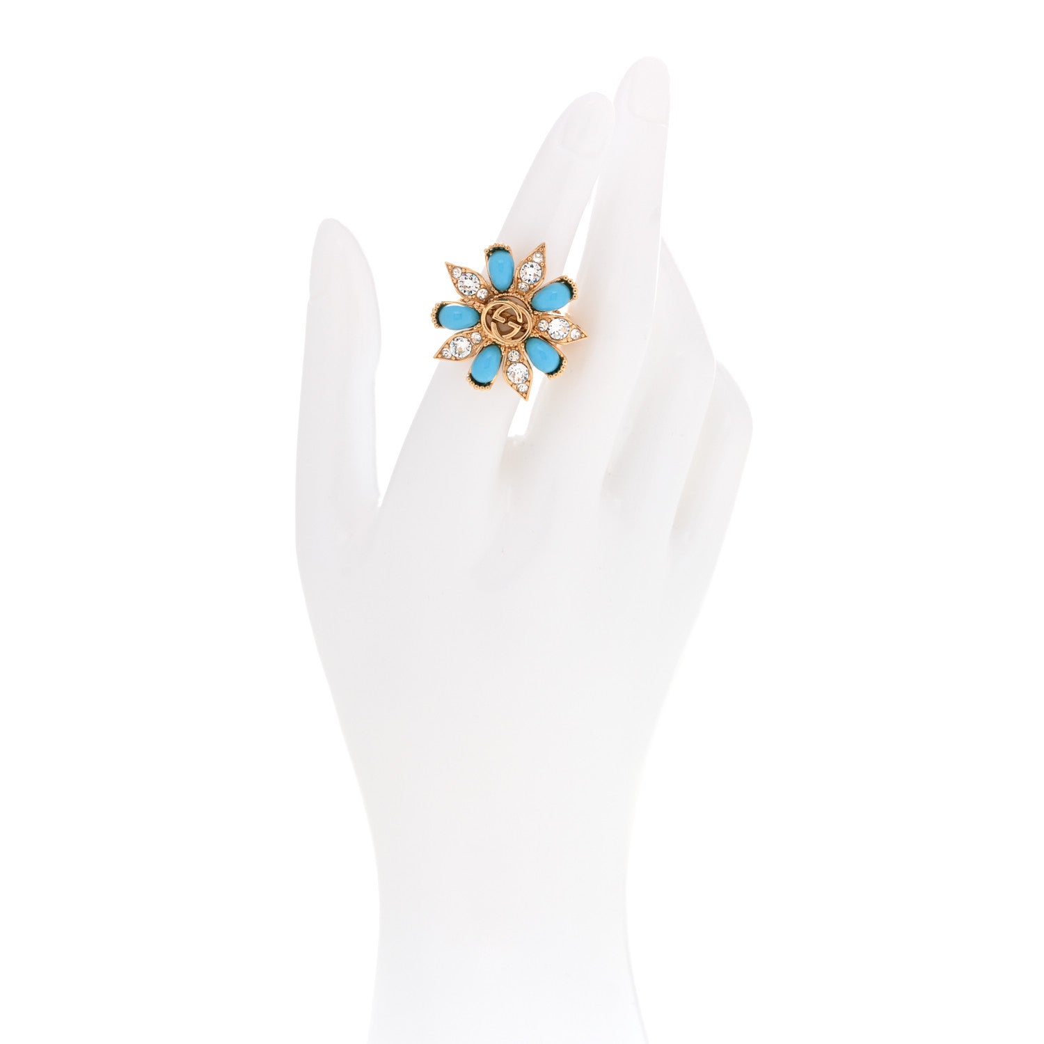 Metal Crystal Interlocking G Ring Set 53 6.25 Gold Turquoise