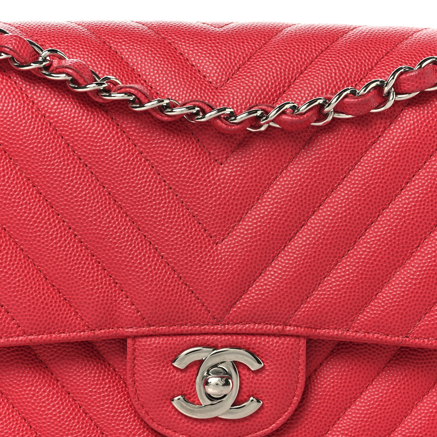 Caviar Chevron Quilted Medium Double Flap Dark Pink