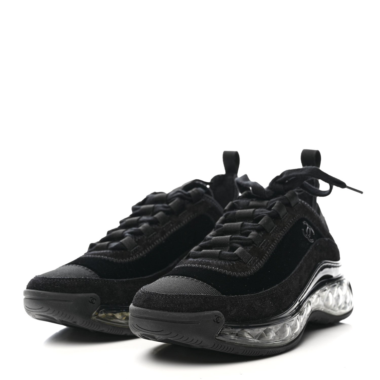 Suede Calfskin Velvet Grosgrain CC Sneakers 35.5 Black