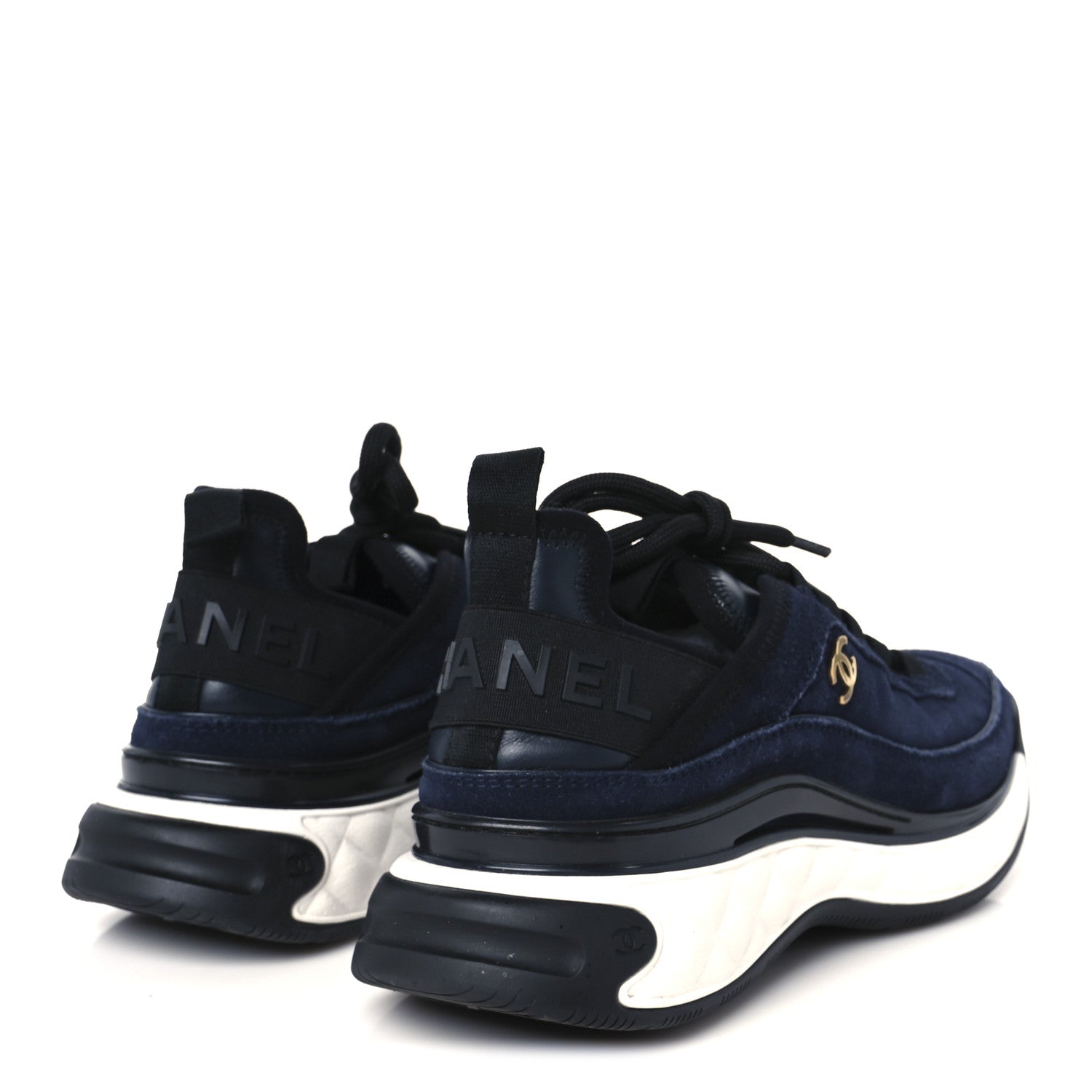 Suede Calfskin Nylon Grosgrain CC Sneakers 38  Navy Blue