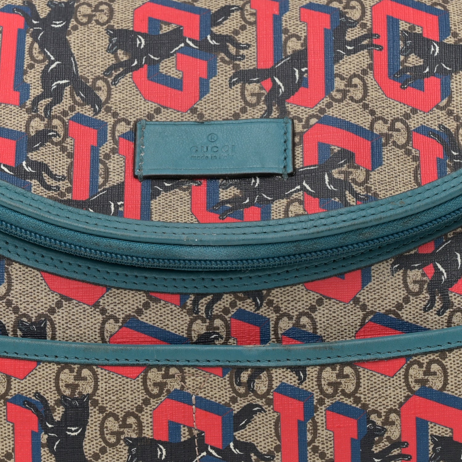 GG Supreme Monogram Gucci Wolf Diaper Bag Beige Red