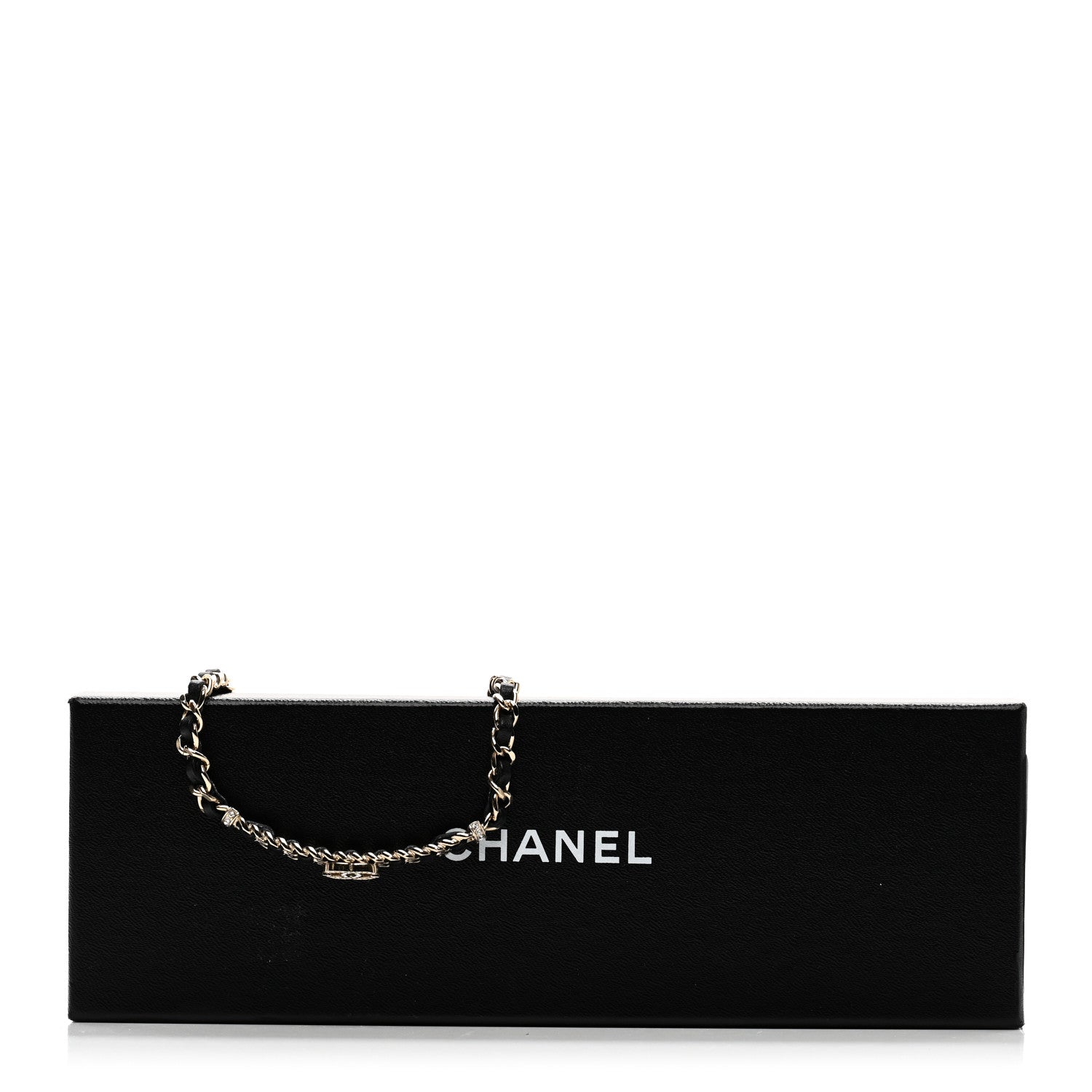 Metal Lambskin Crystal CC Choker Necklace Black Gold