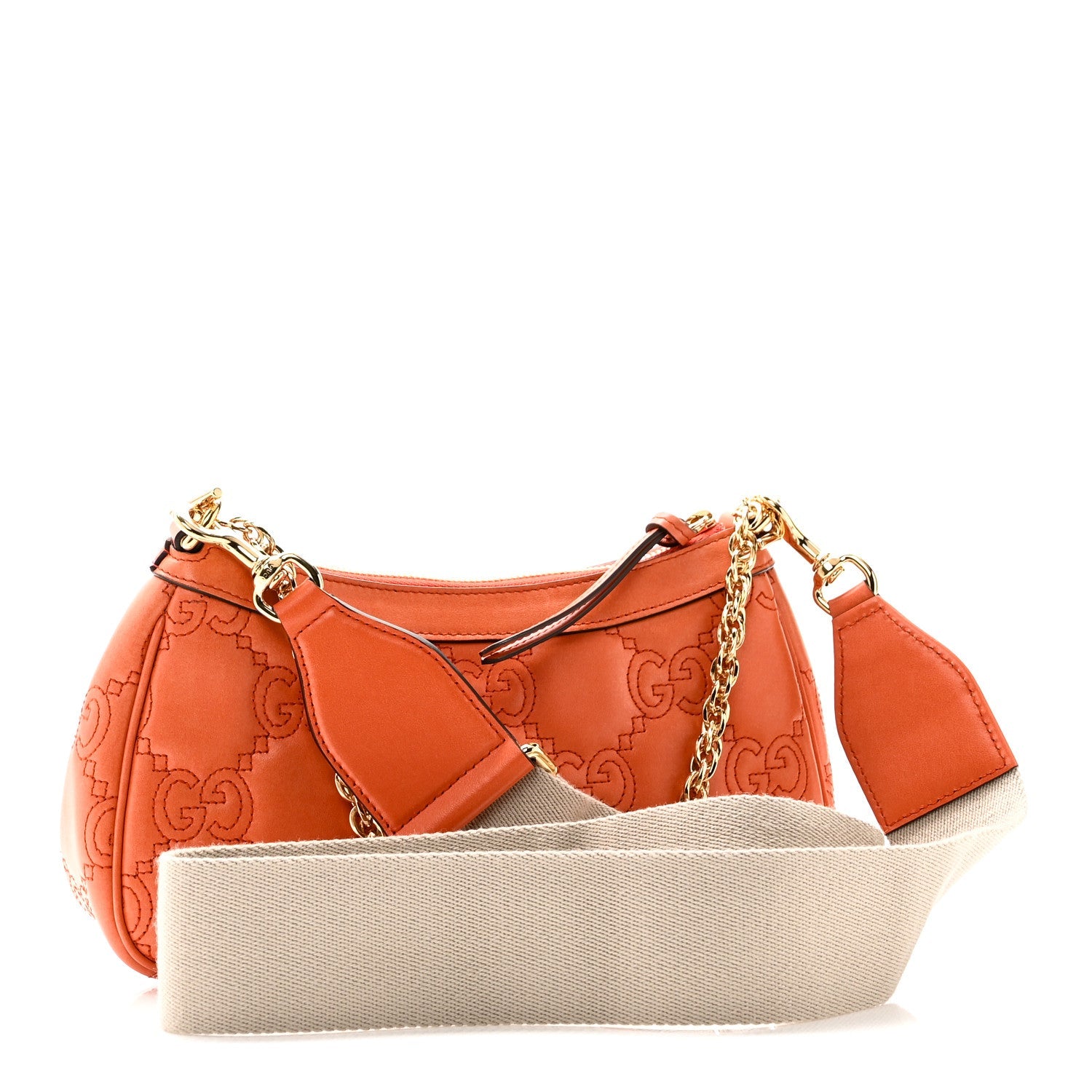 Calfskin GG Matelasse Chain Handbag Deep Orange Natural