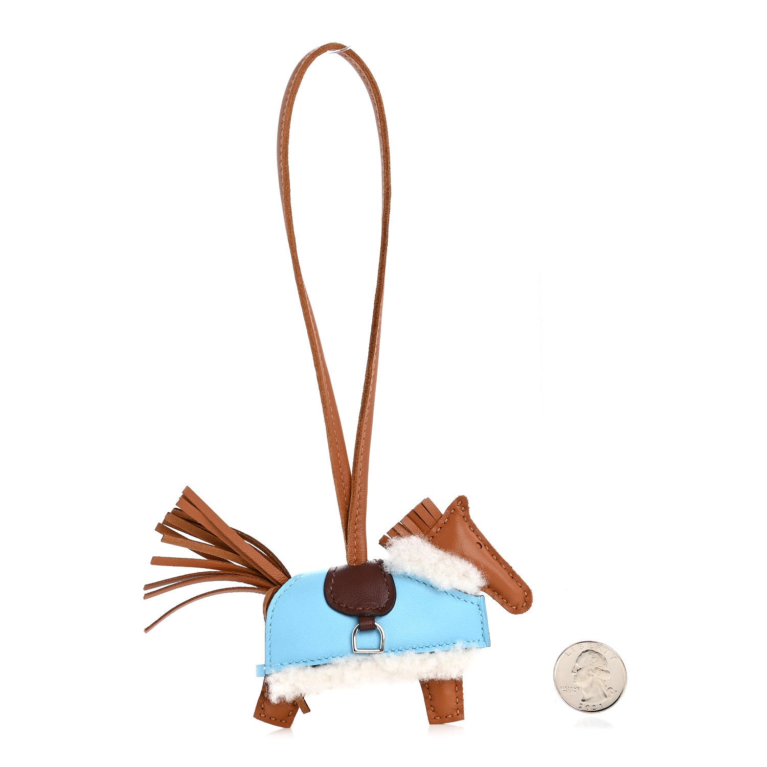 Milo Lambskin Merinos Wool Grigri Rodeo Robeo Plush Bag Charm PM Gold Terre Celeste Ecru