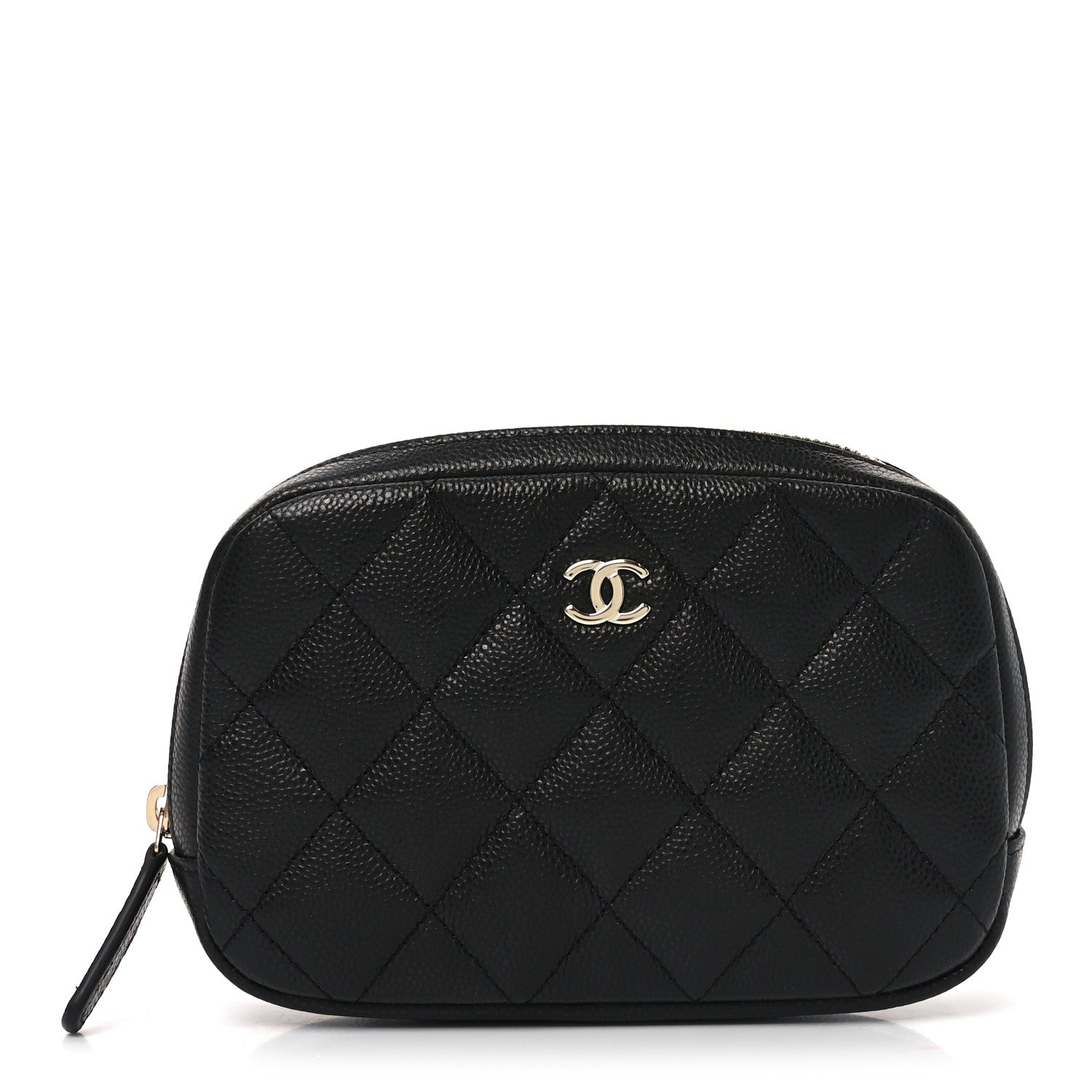 Caviar Quilted Small Curvy Pouch Cosmetic Case Black