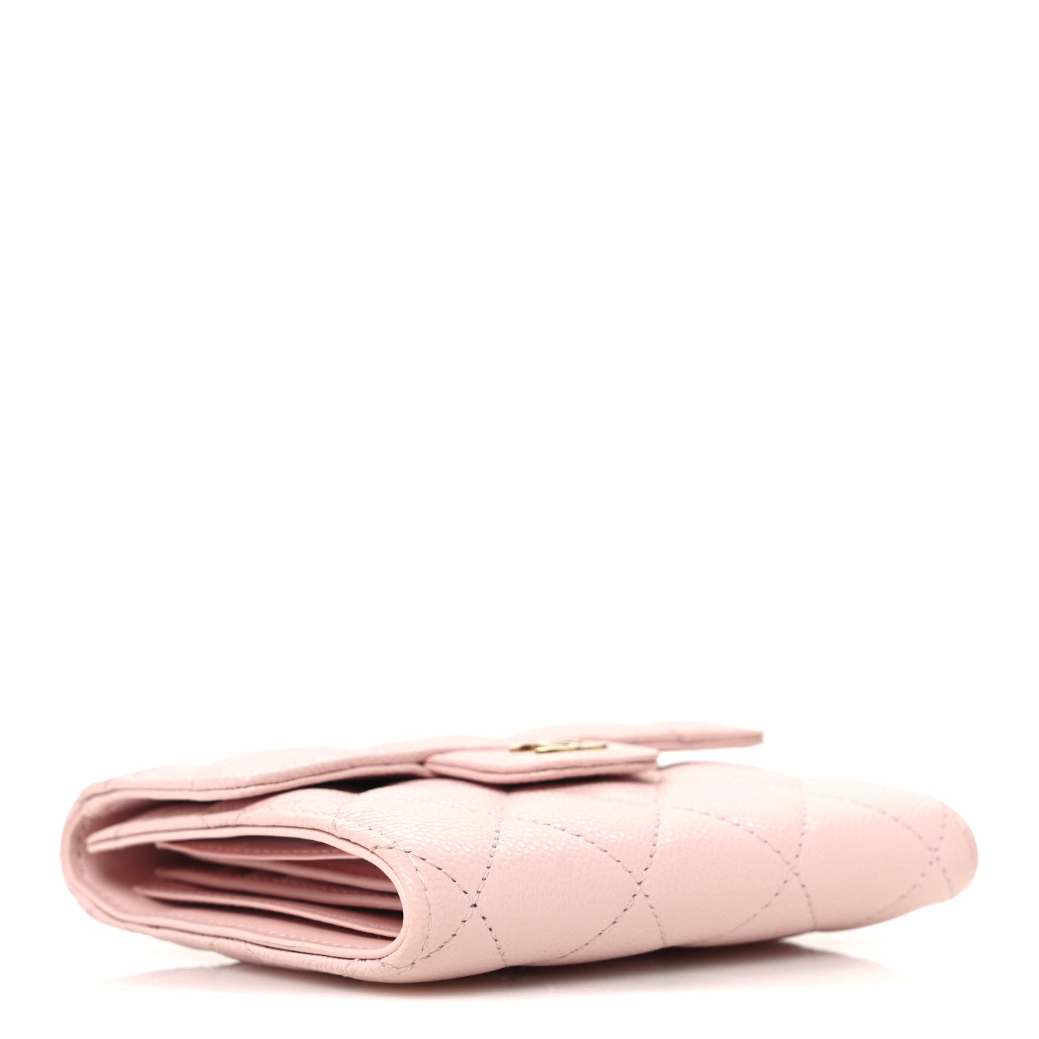 Caviar Quilted Compact Flap Wallet Light Pink