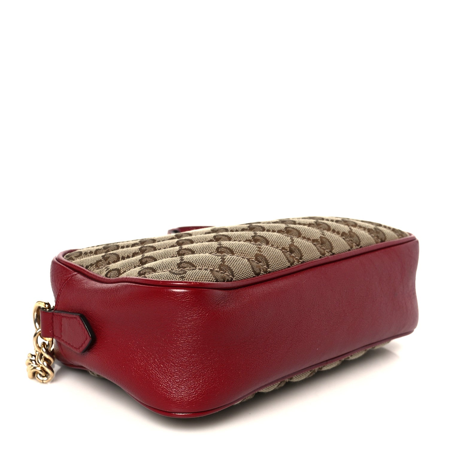 Monogram Azalea Calfskin Matelasse Diagonal Small GG Marmont Chain Shoulder Bag Beige Ebony New Cherry Red