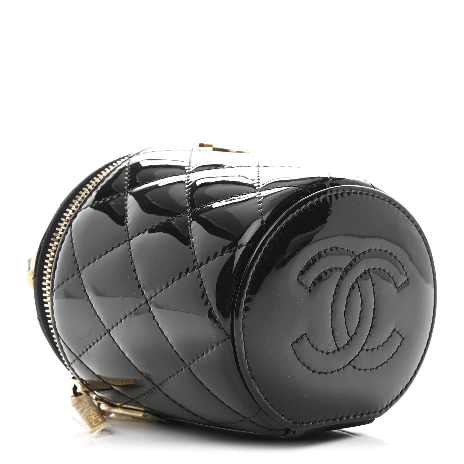 Patent Quilted Afternoon Tea Top Handle Vanity Case With Chain Black