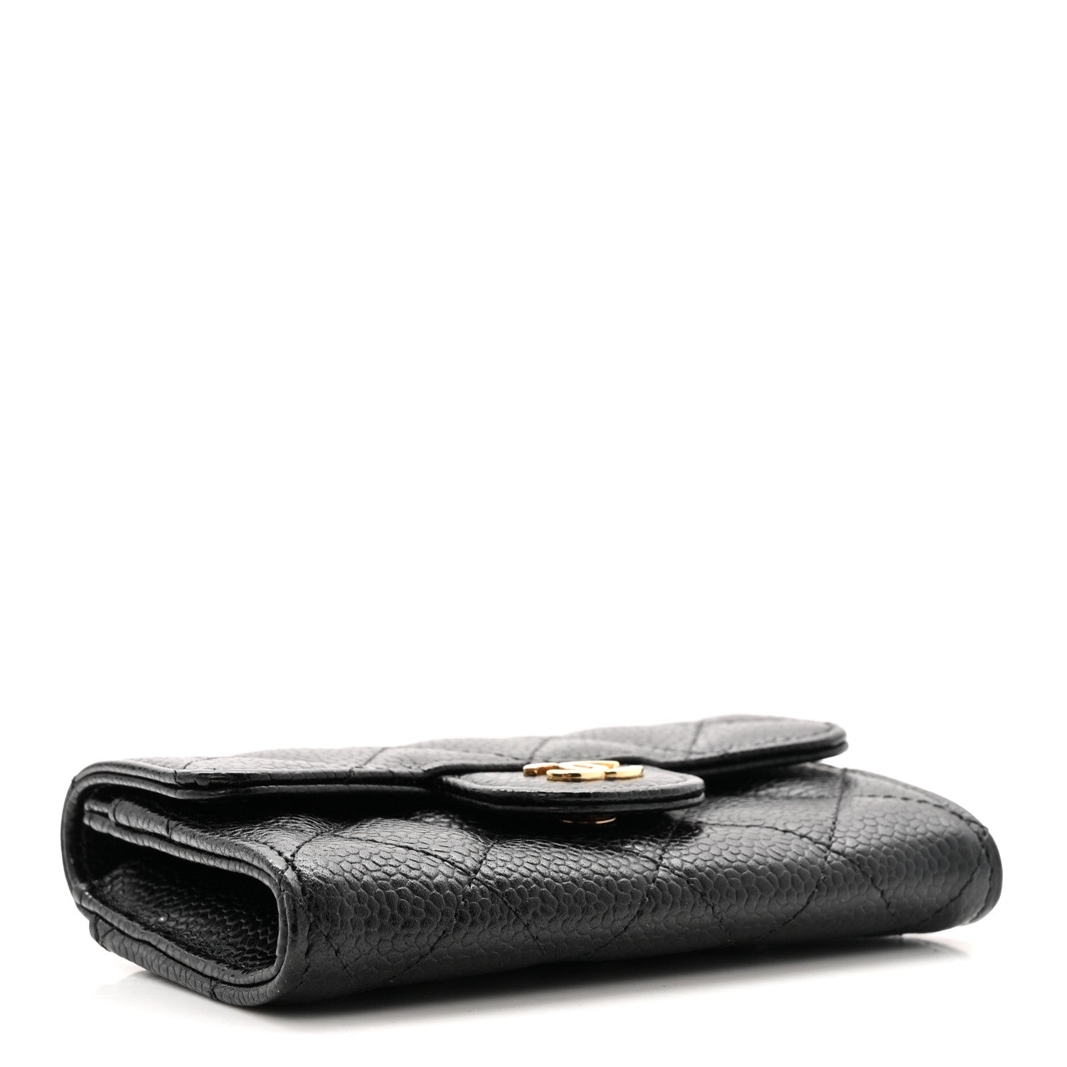 Caviar Quilted Flap Card Holder Wallet Black