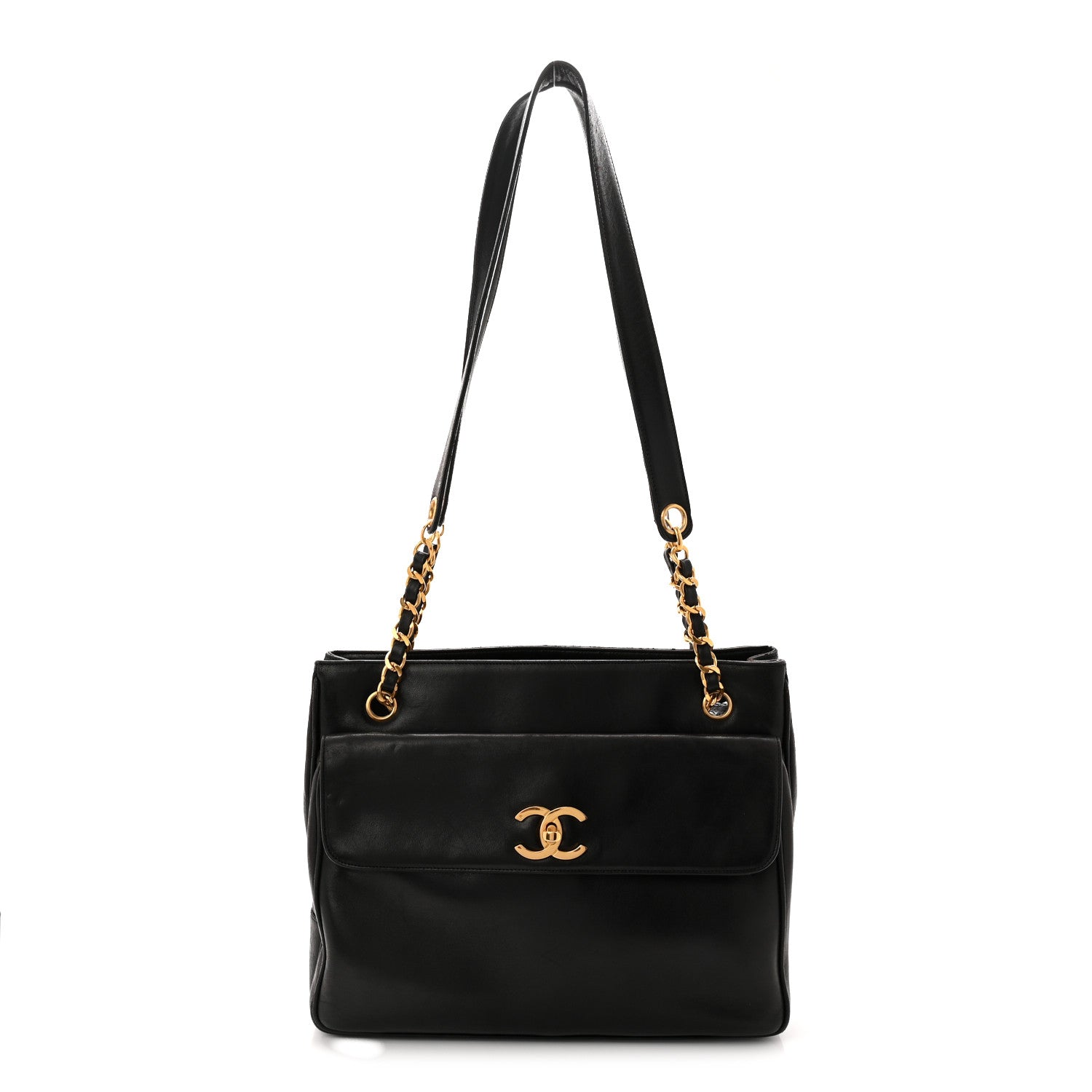 Lambskin CC Flap Shopping Tote Black