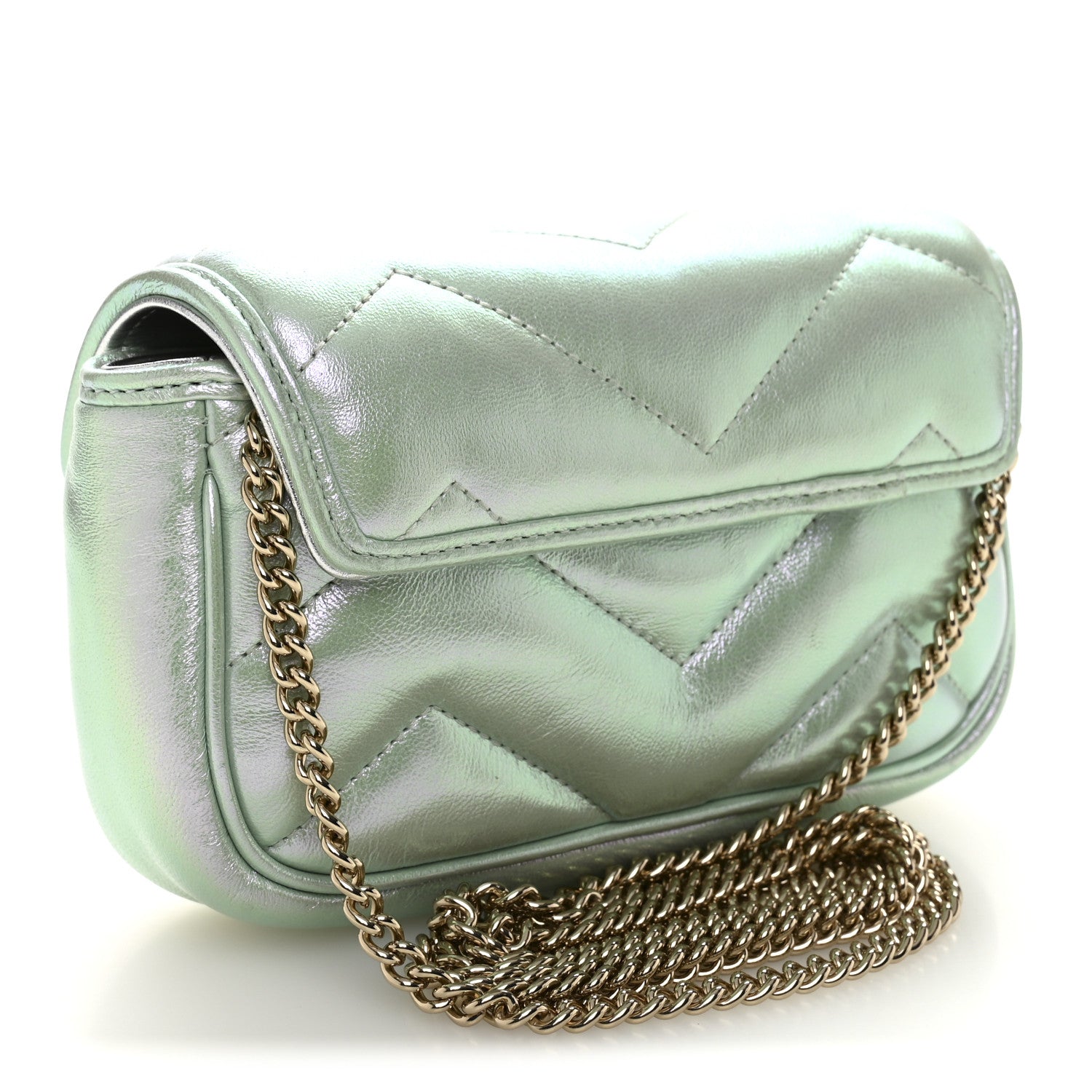 Iridescent Nappa Chevron Matelasse Super Mini GG Marmont Shoulder Bag Iridescent Snow Light Blue