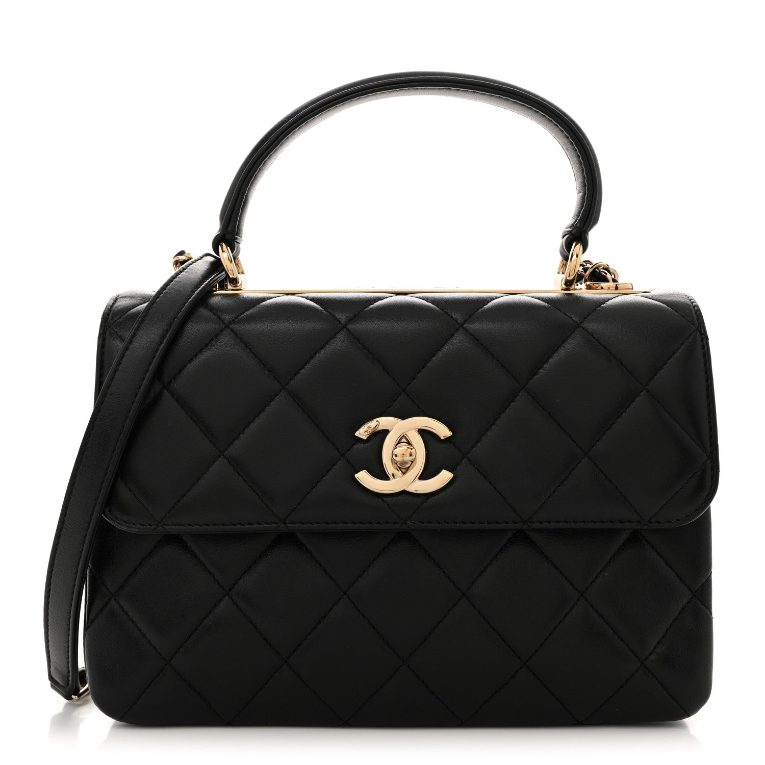 Lambskin Quilted Small Trendy CC Dual Handle Flap Bag Black