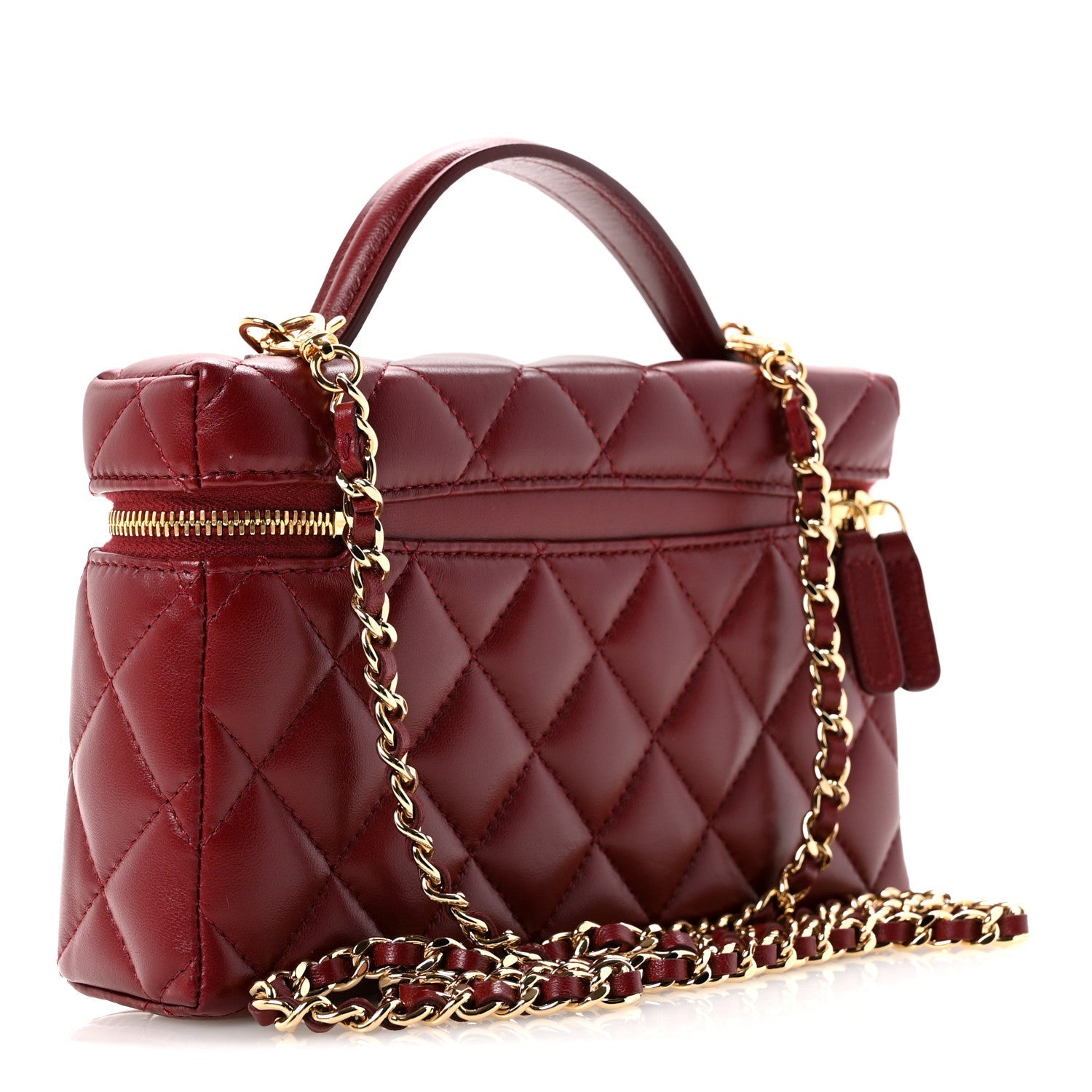 Lambskin Quilted Top Handle Slim Vanity With Chain Burgundy