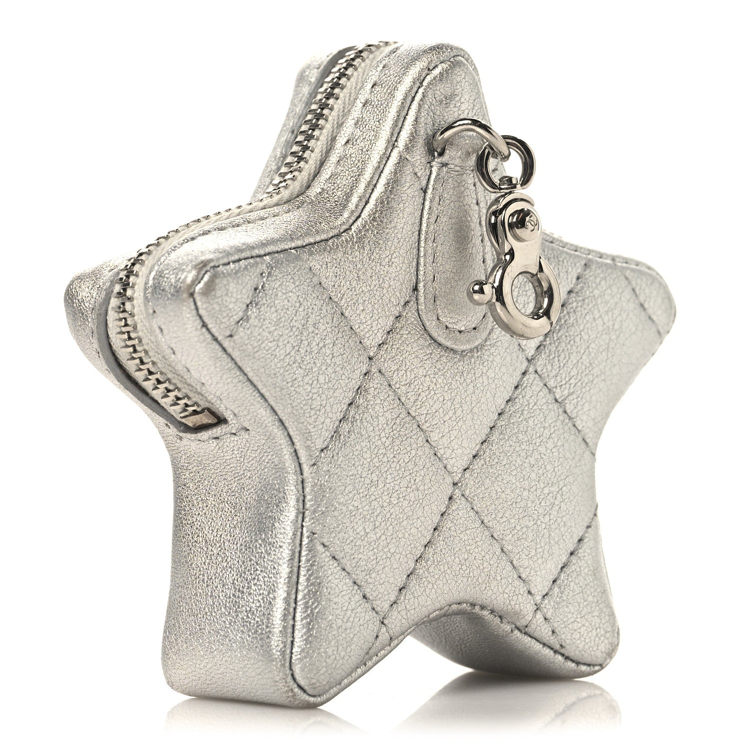 Metallic Calfskin Quilted Star Charm Silver