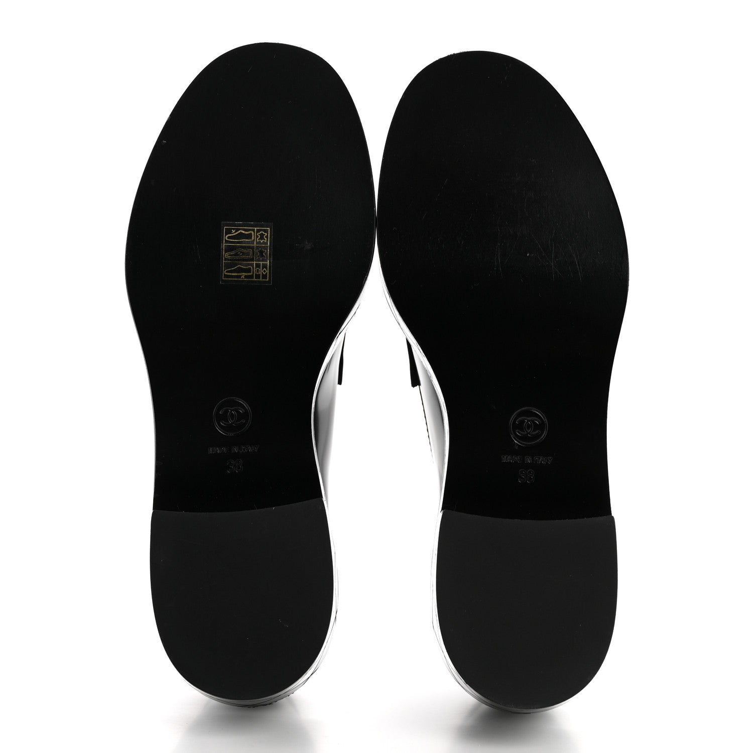 Shiny Calfskin Quilted CC Mocassin Loafers 38 Black