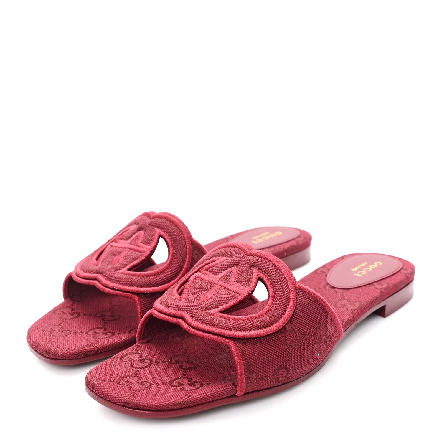 GG Canvas Interlocking G Cut Out Slide Sandals 37.5 Rosso Ancora