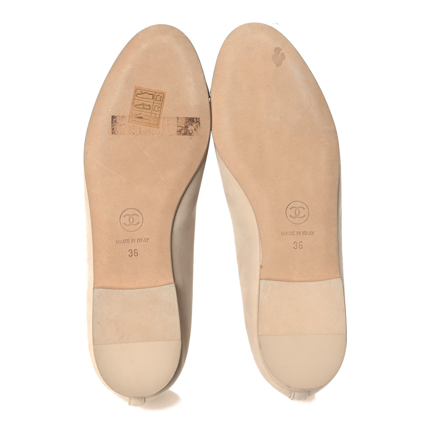 Suede Calfskin Cap Toe CC Ballerina Flats 36 Beige