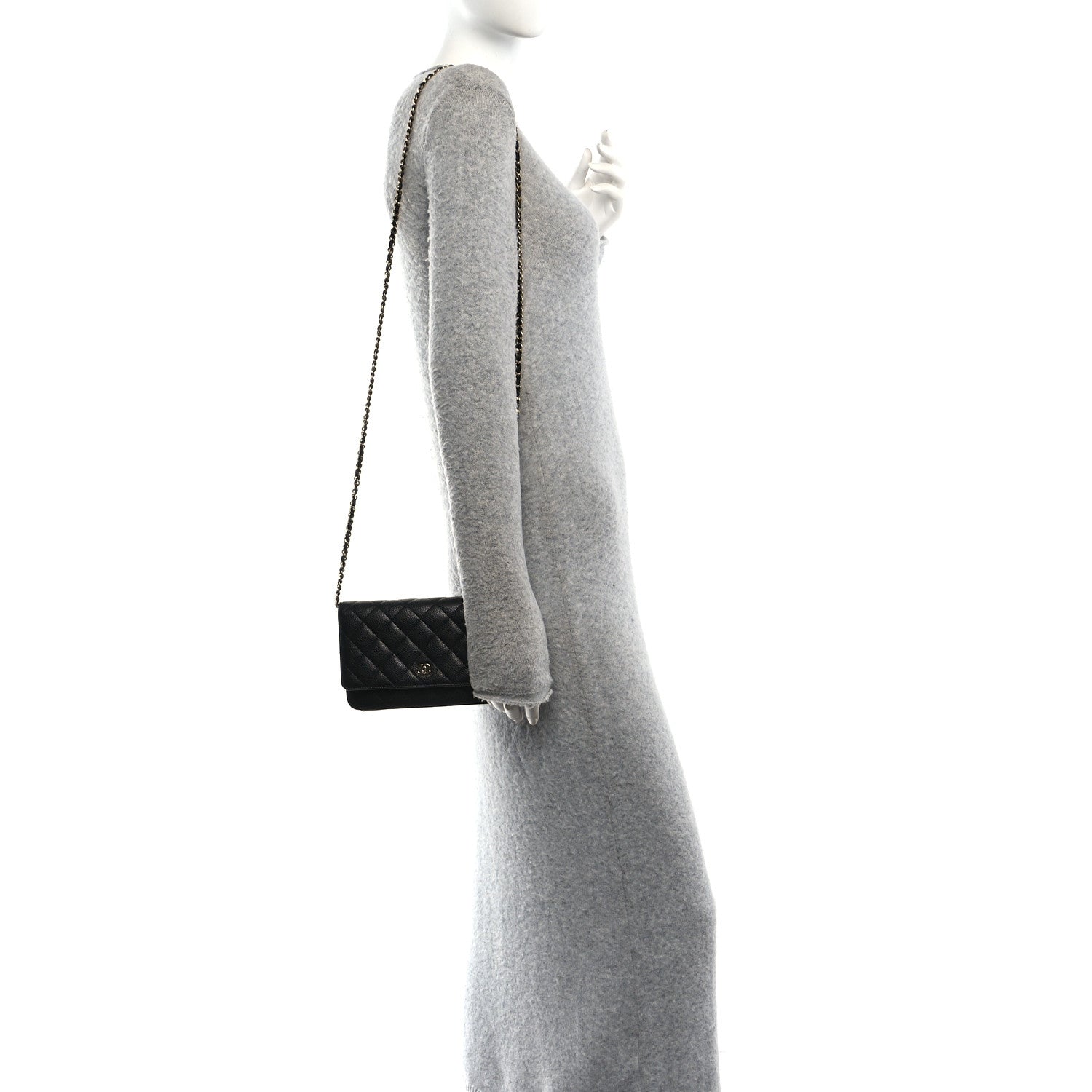 Caviar Quilted Wallet on Chain WOC Black