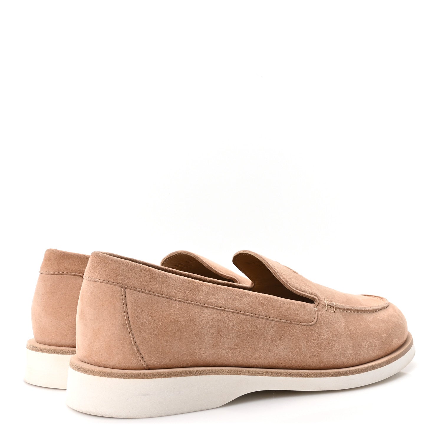Suede Calfskin Womens Low Loafers 39.5 Beige Perlino