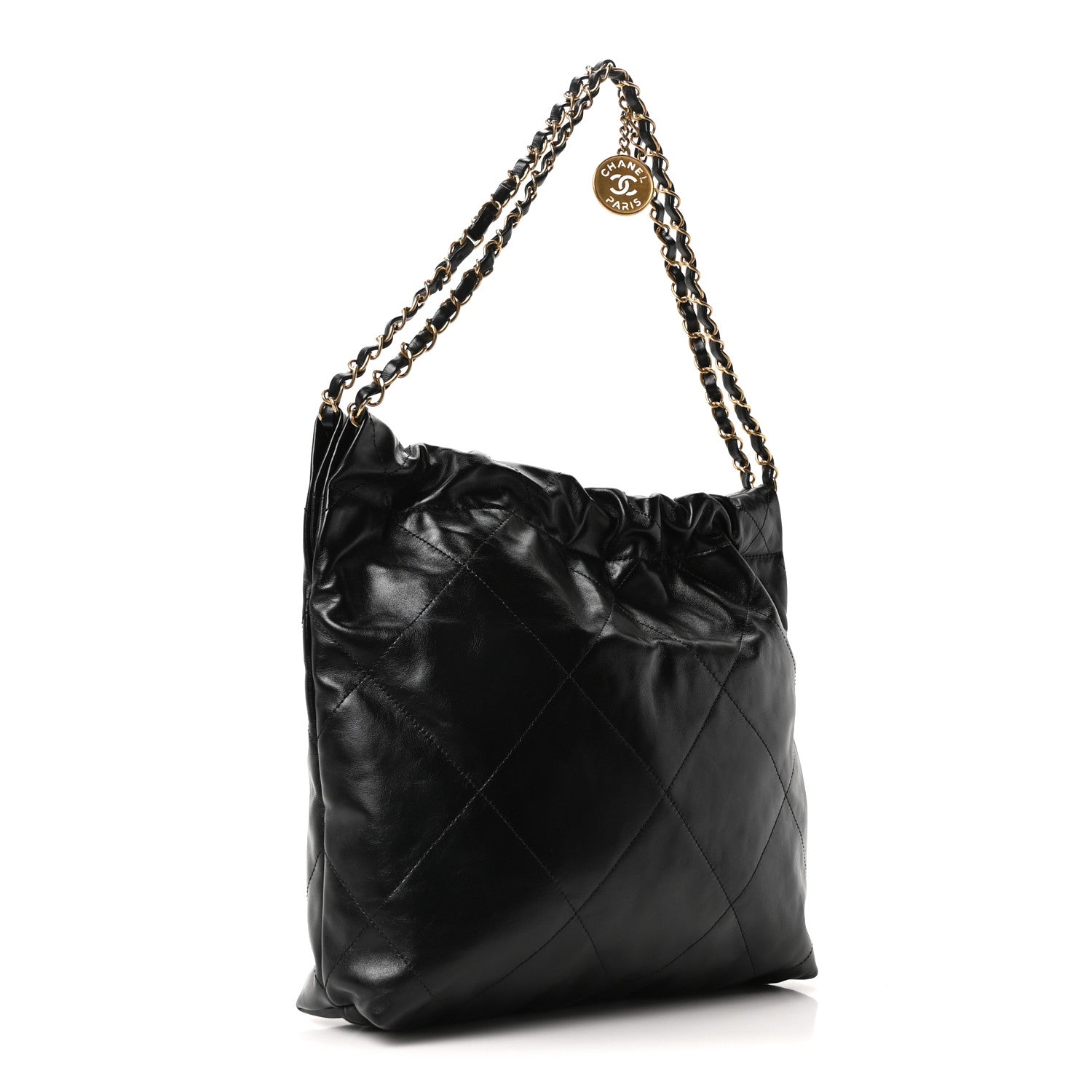 Shiny Calfskin Quilted Small Chanel 22 Black