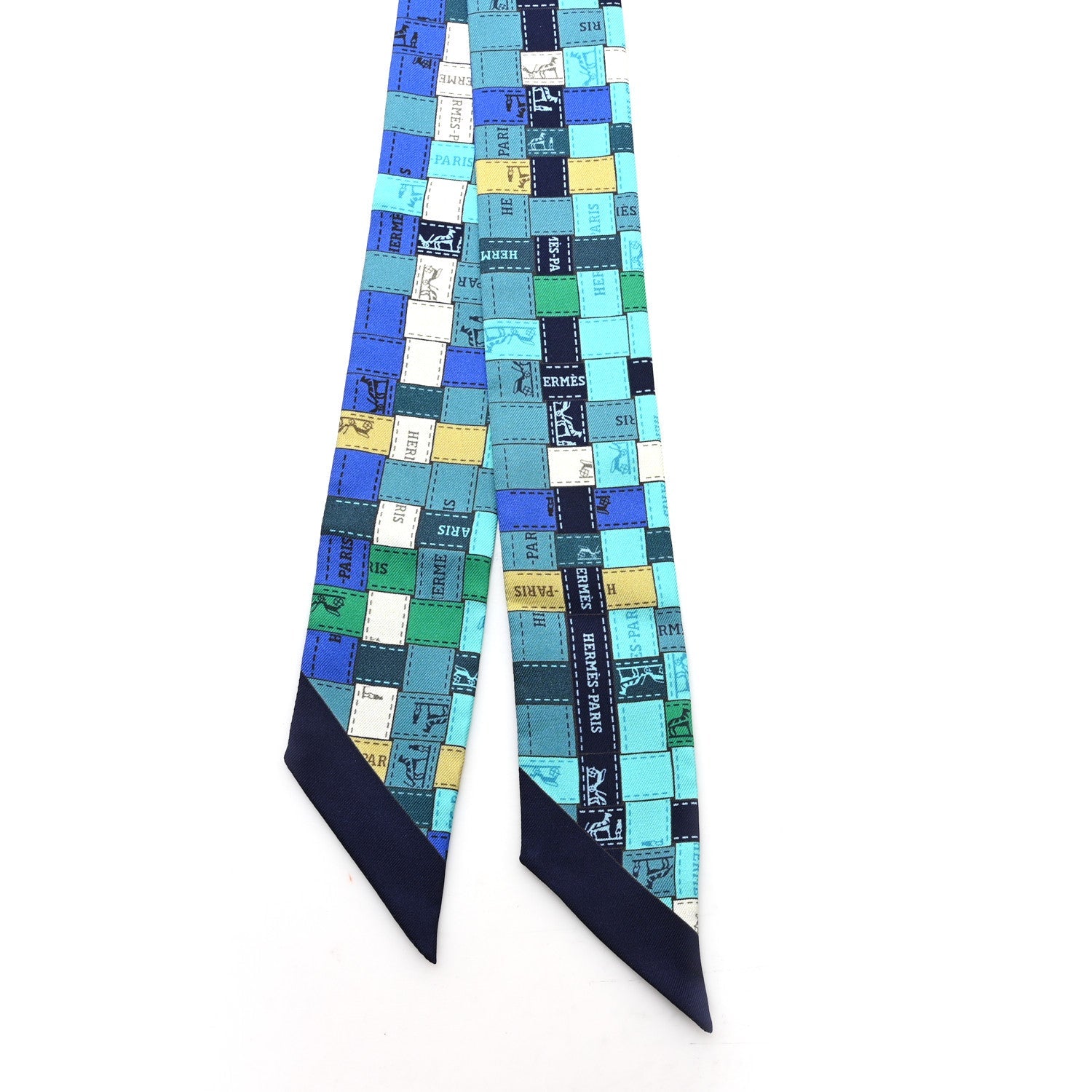 Silk Bolduc Au Carre Twilly Turquoise Bleu Klein Vert