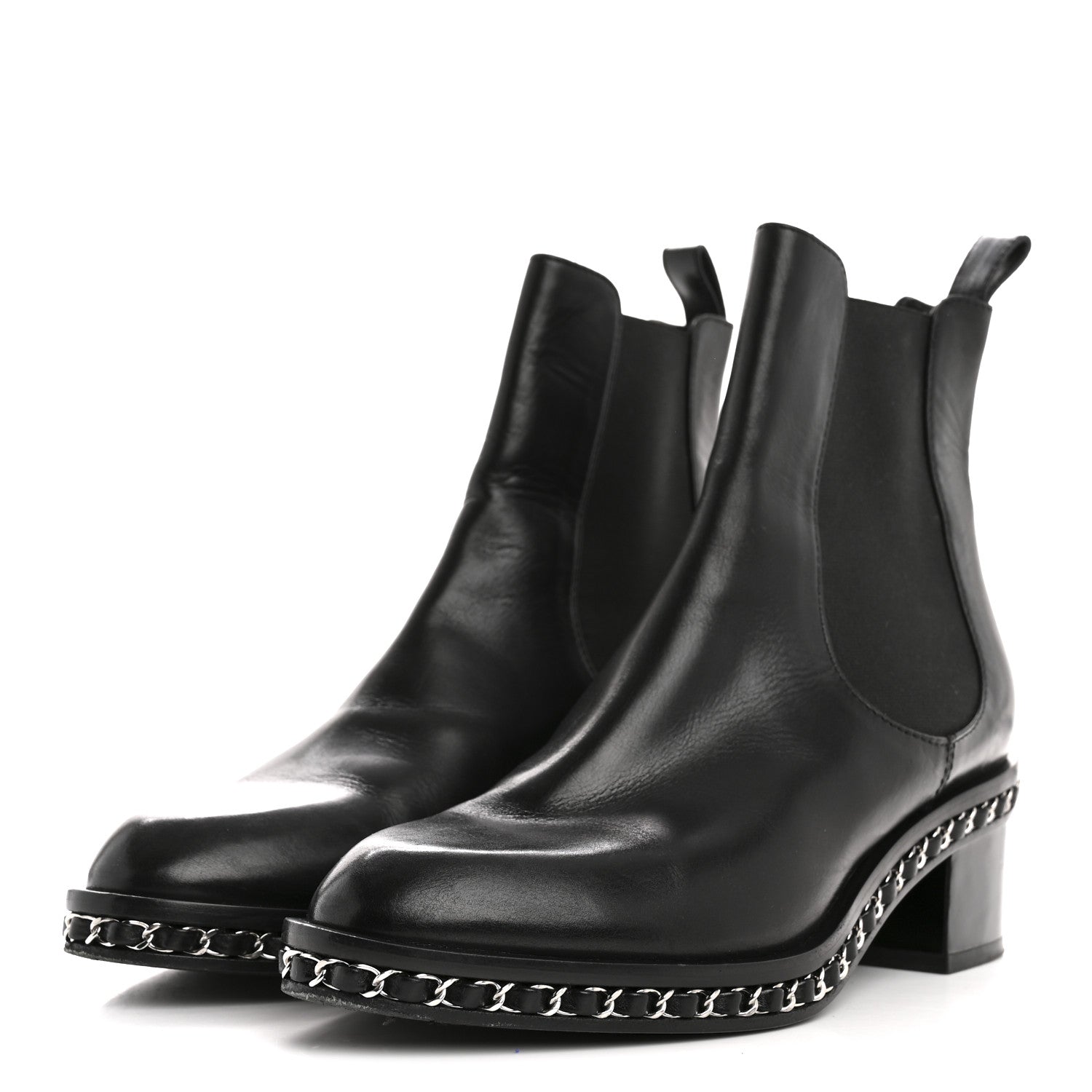 Calfskin Chain Around Chelsea Boots 39.5 Black