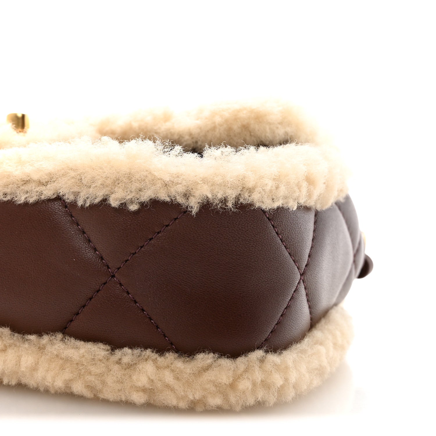 Shearling Lambskin Quilted Mini Furry Coco Flap Beige Dark Brown