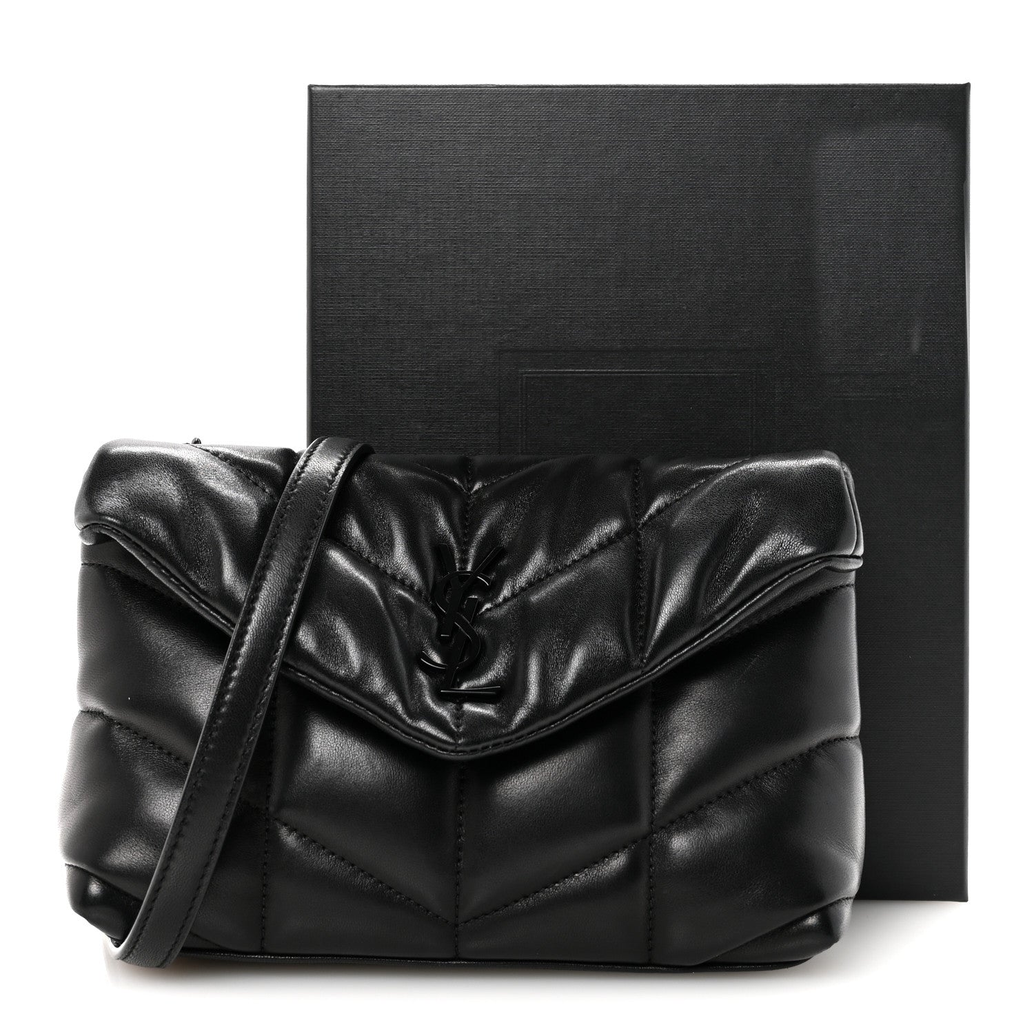Lambskin Quilted Toy Loulou Puffer Monogram Monochrome Chain Satchel Black