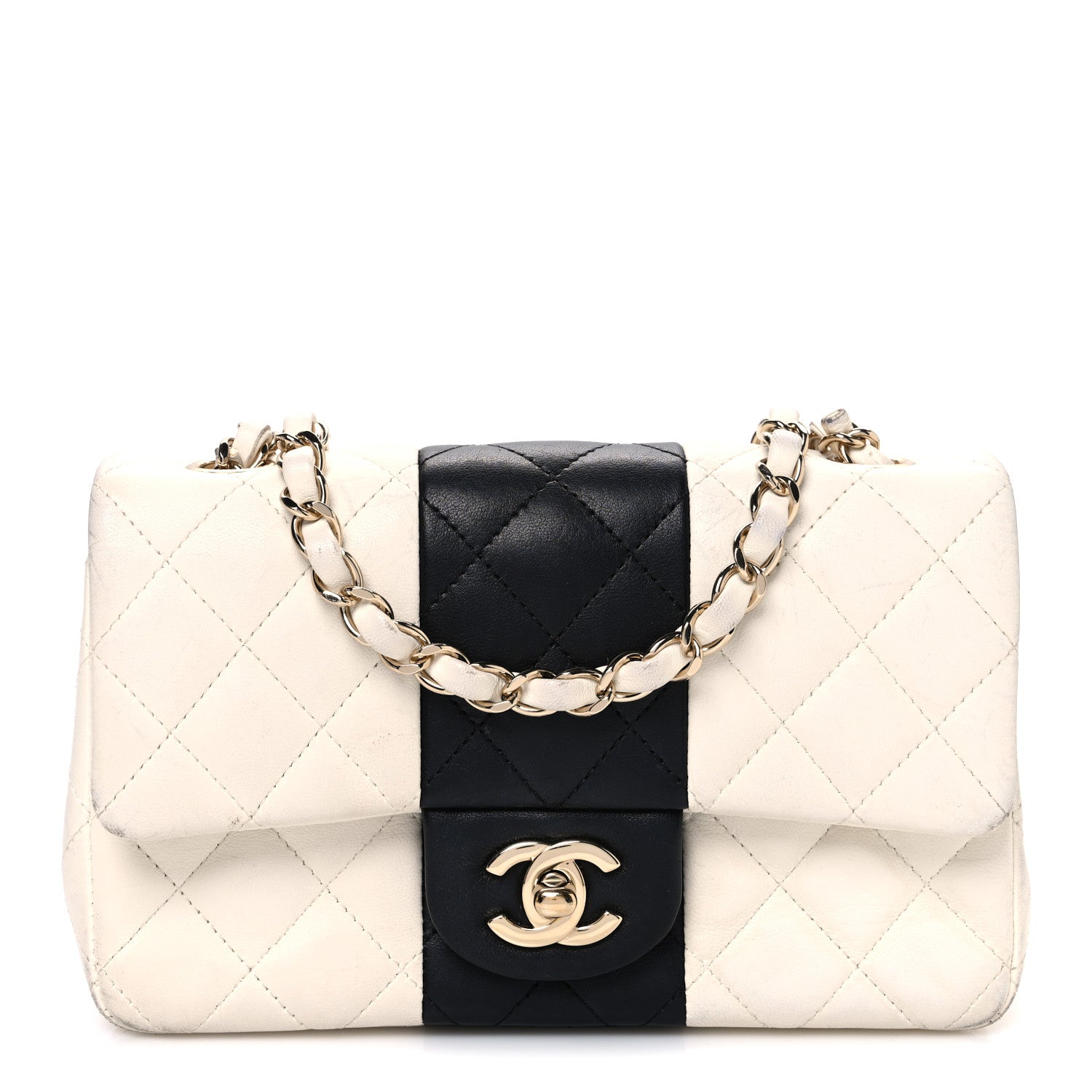 Lambskin Quilted Mini Rectangular Flap White Black