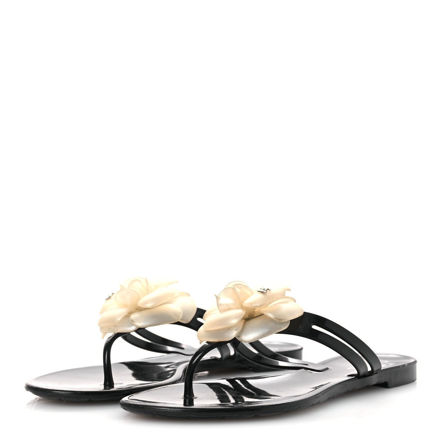 Jelly Camellia Thong Sandals 38 Black Ivory