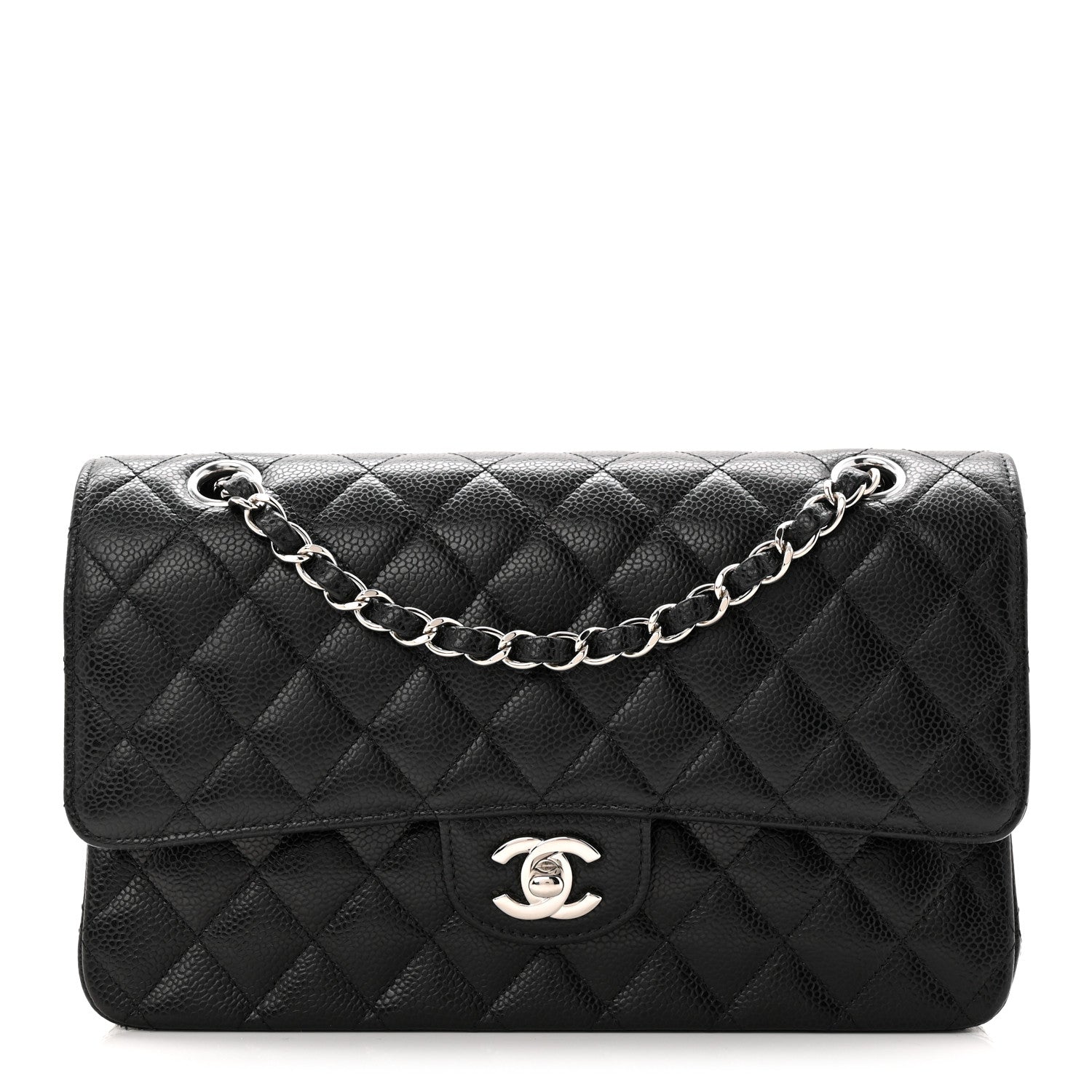 Caviar Quilted Medium Double Flap Black