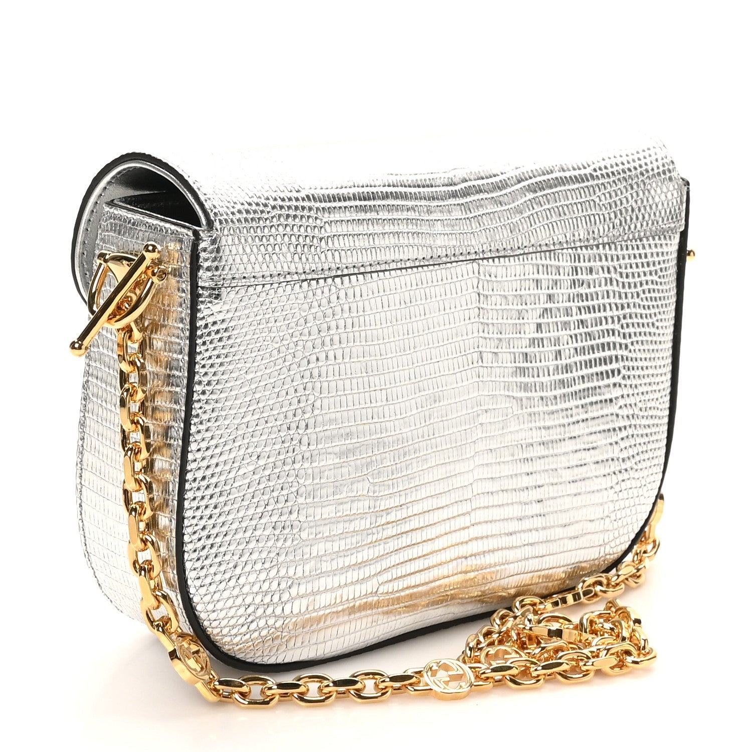 Lizard Mini Horsebit 1955 Shoulder Bag Silver