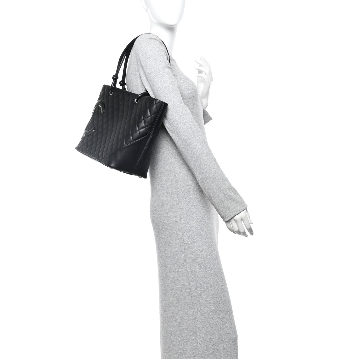 Calfskin Quilted Large Cambon Tote Black