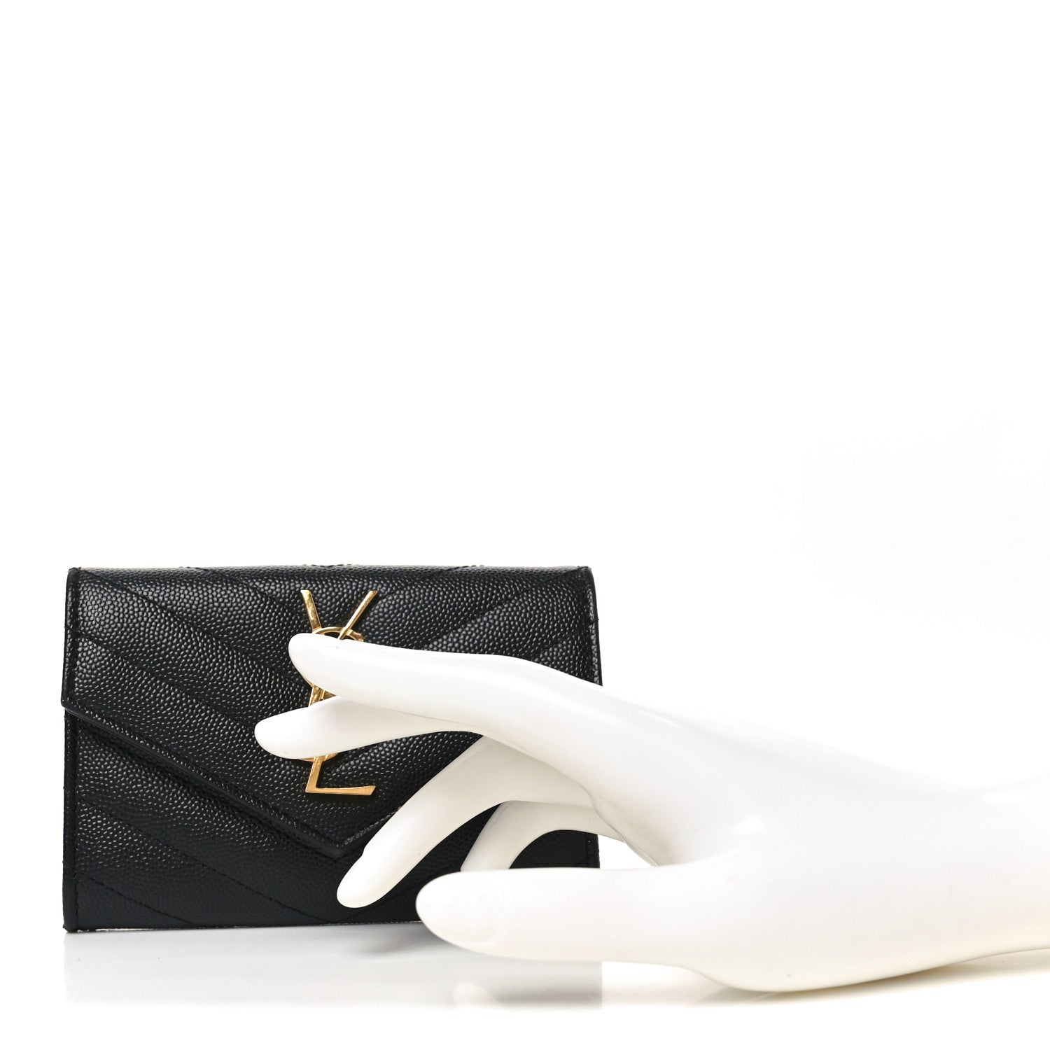 Grain De Poudre Matelasse Chevron Small Monogram Envelope Wallet Black
