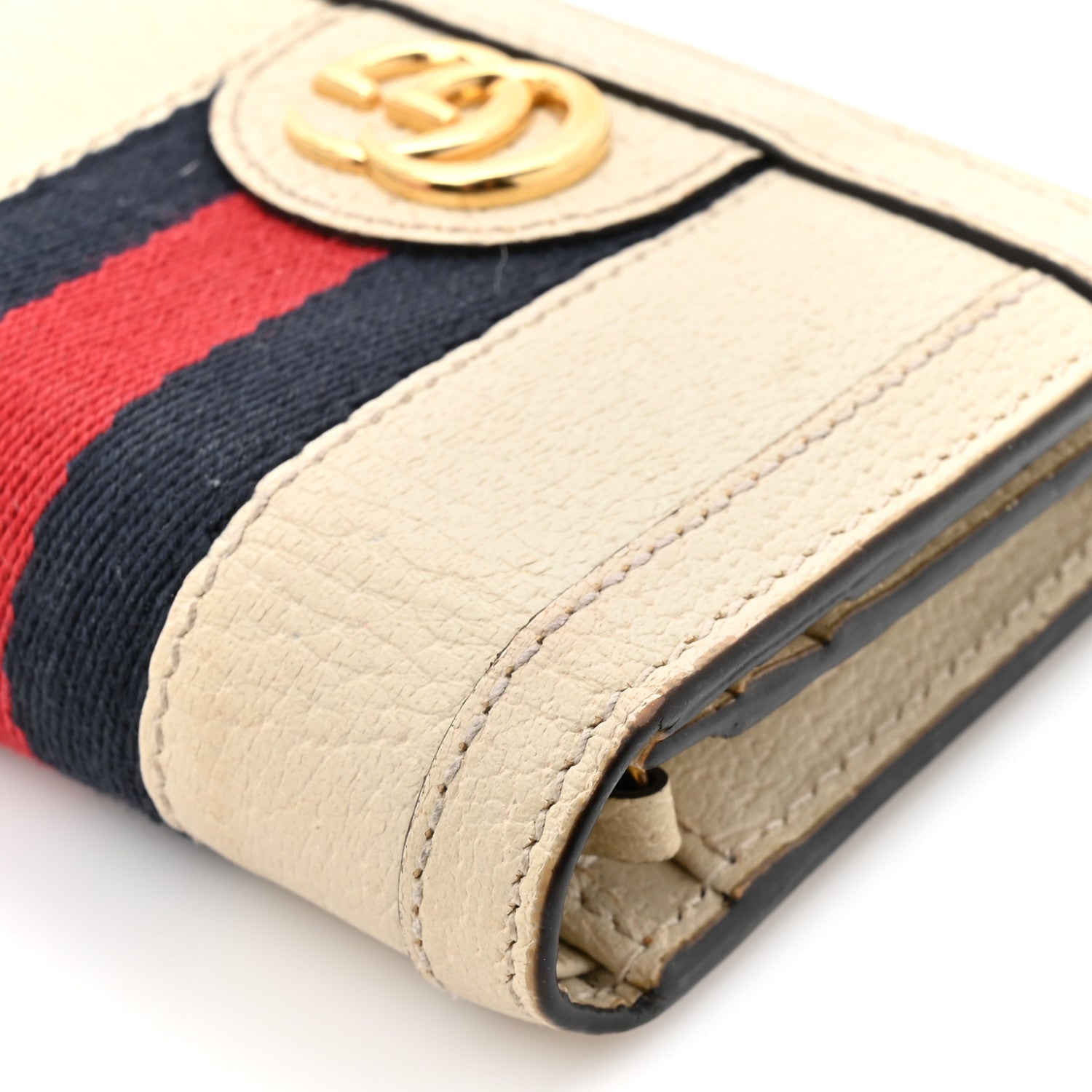 Textured Calfskin Web Ophidia Card Case Mystic White
