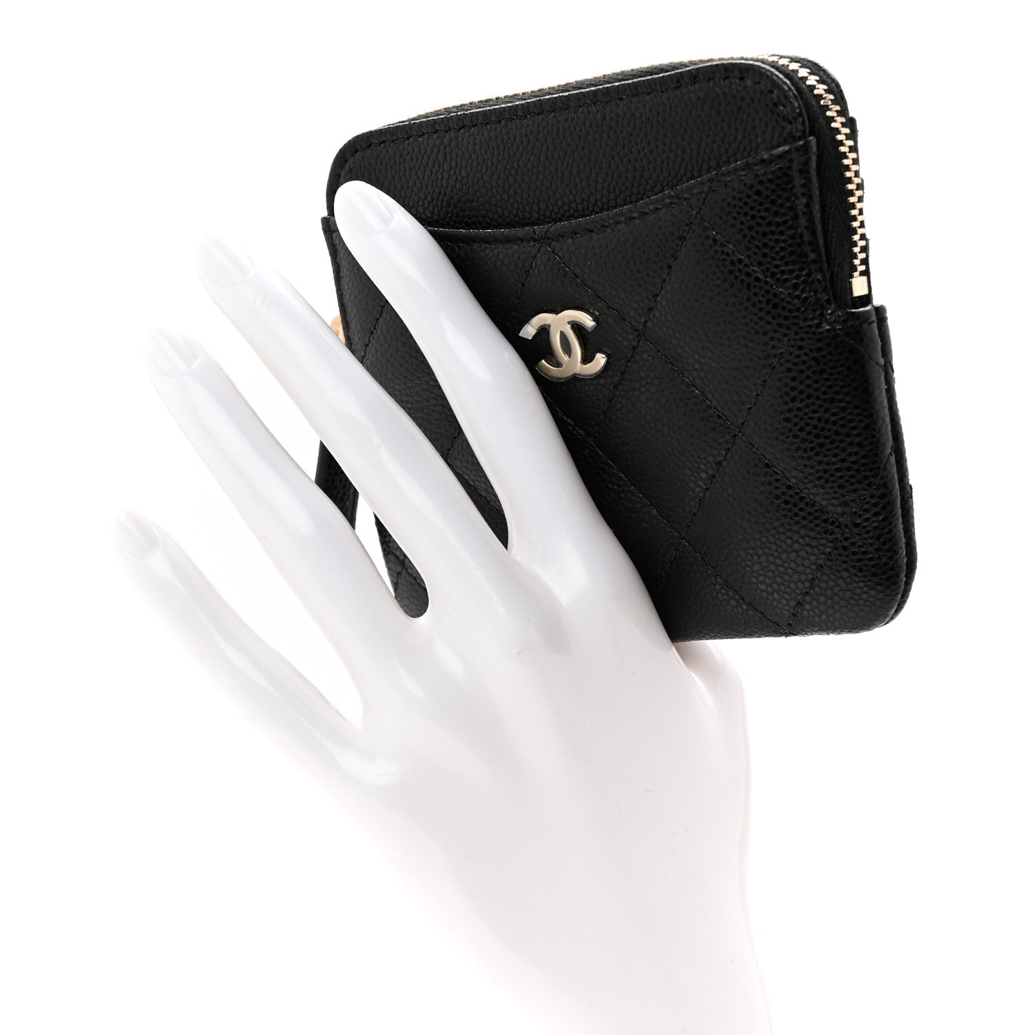 Caviar Quilted Zip Card Holder Wallet Black
