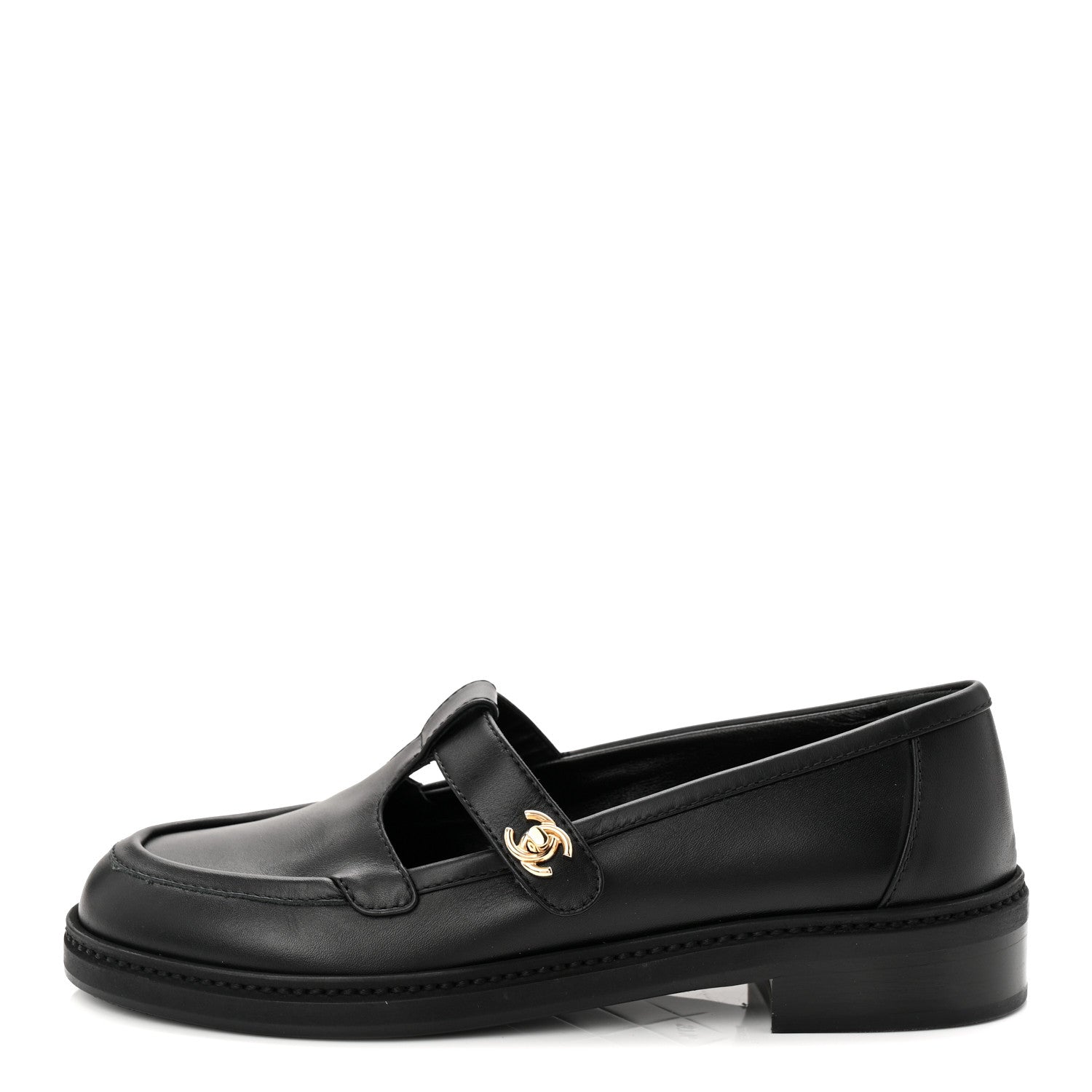 Calfskin CC Turnlock Moccasin Loafers 37.5 Black